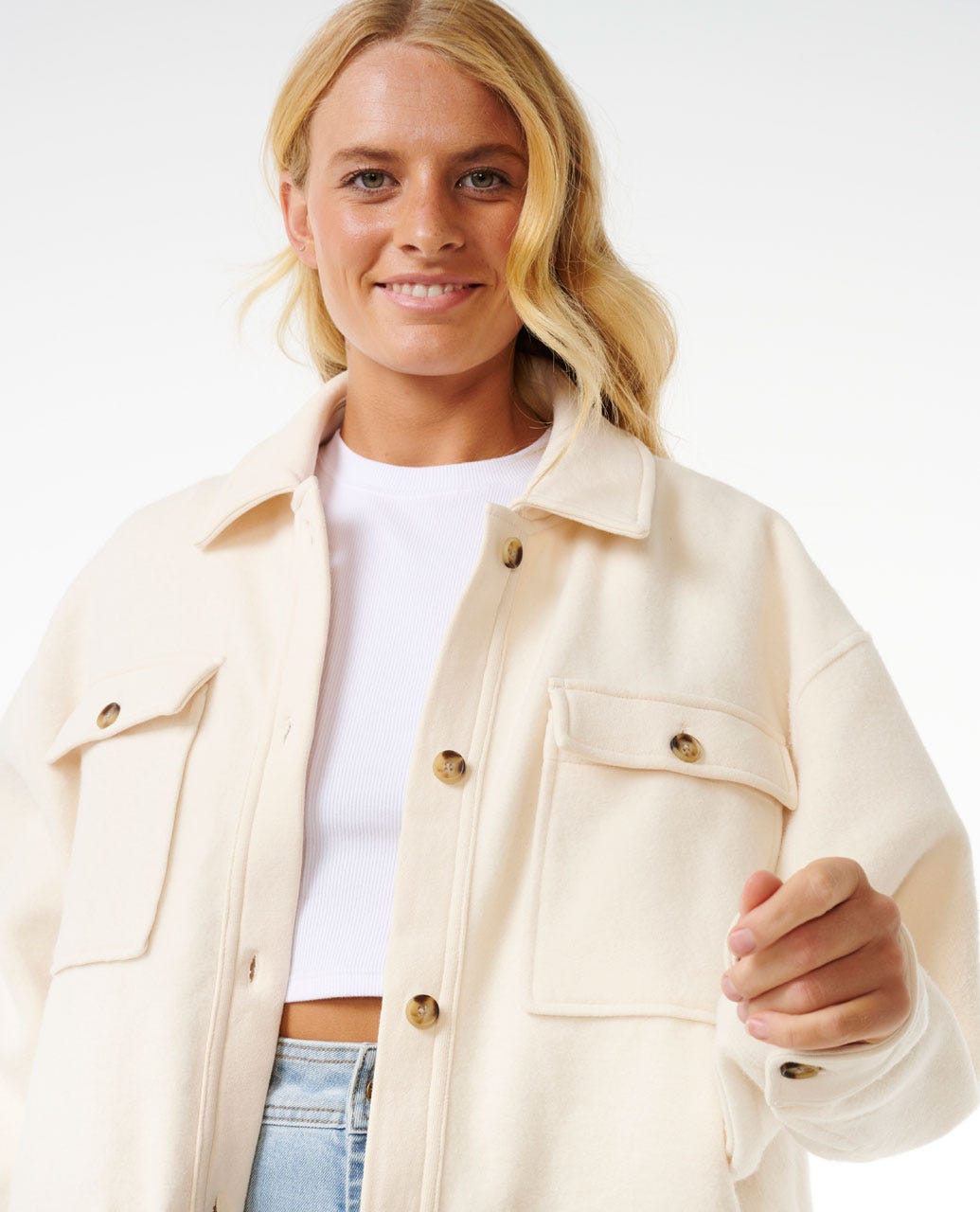 High Tide Fleece Shacket - Off White