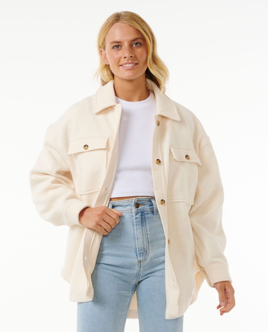 High Tide Fleece Shacket - Off White