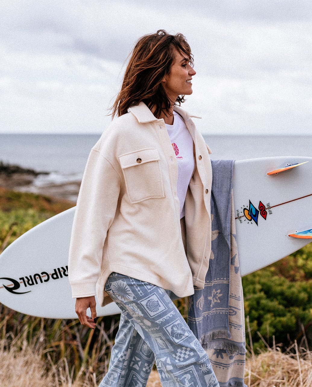 High Tide Fleece Shacket - Off White
