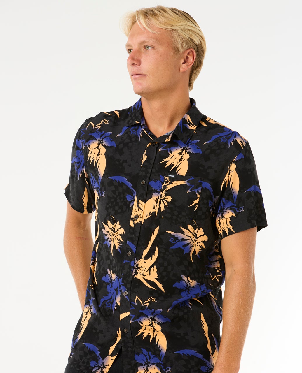 Rip Curl Fun Times Short Sleeve Shirt Black - worn on model side view