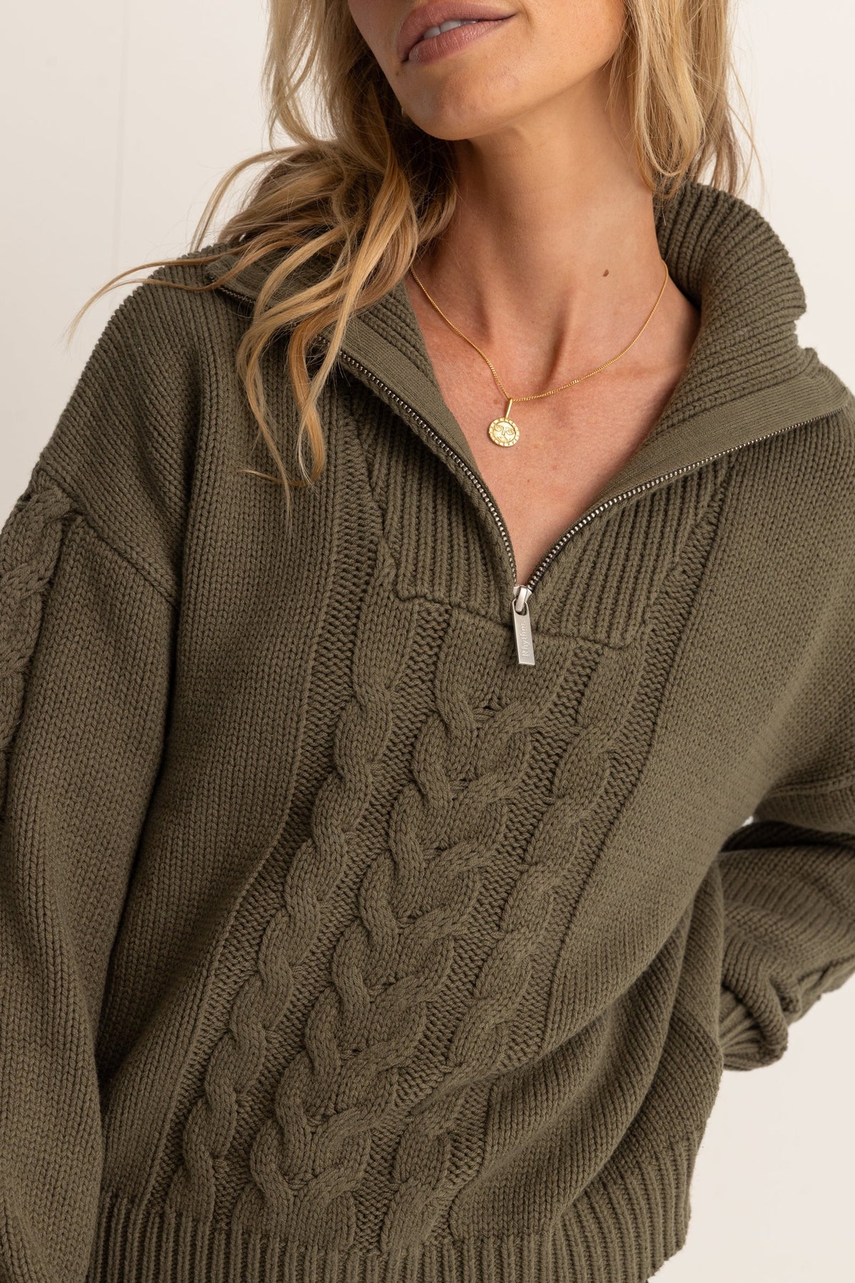 Cabelled Vintage Zip Knit - Olive