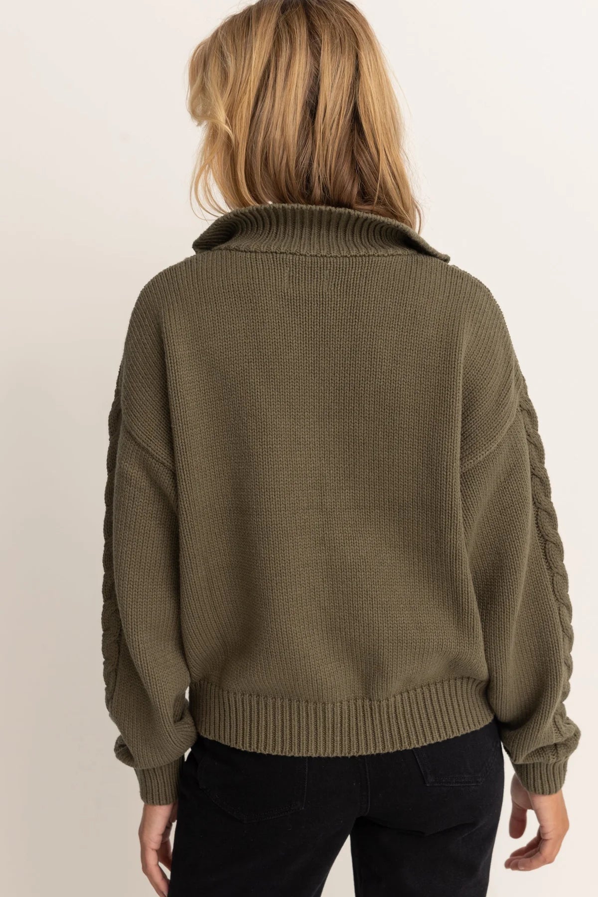 Cabelled Vintage Zip Knit - Olive