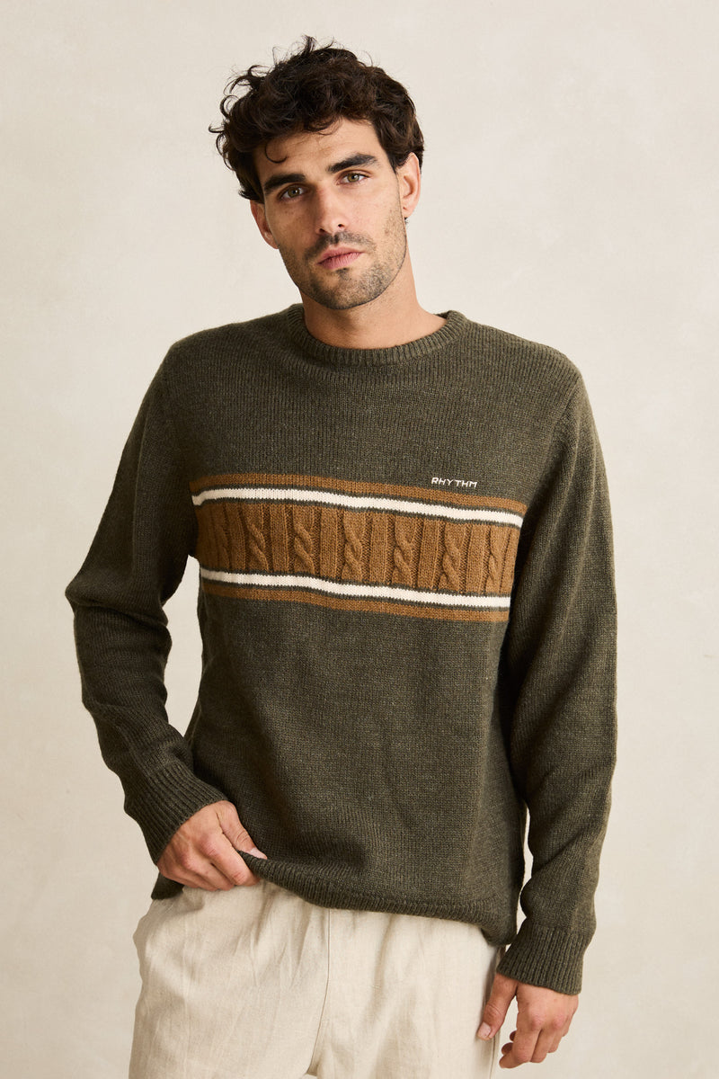 Rhythm Mohair Stripe Knit Sweater - Midnight Olive
