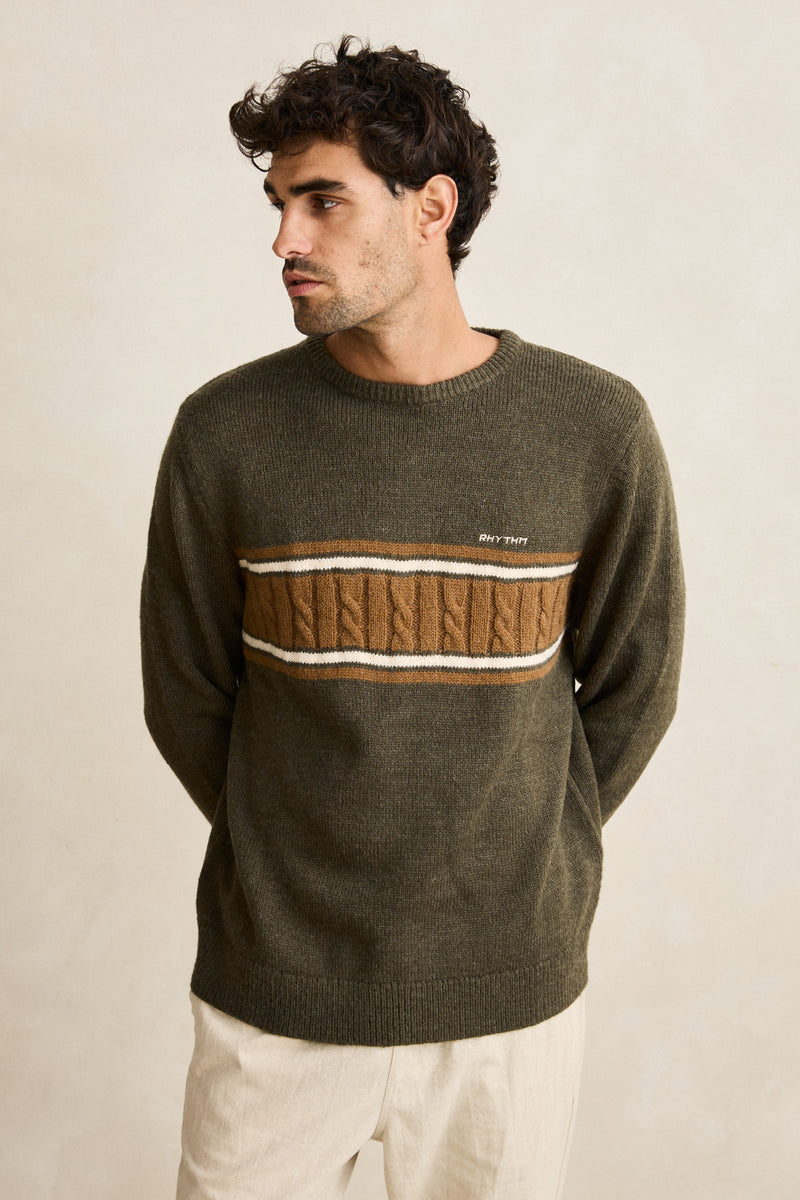 Rhythm Mohair Stripe Knit Sweater - Midnight Olive (view 2)