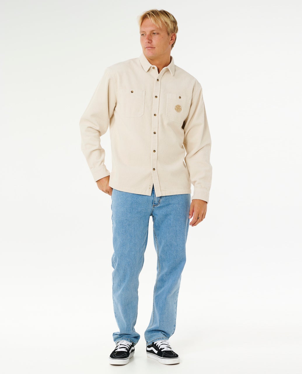Rip Curl Premium Surf Cord Long Sleeve Shirt in sand dune - worn