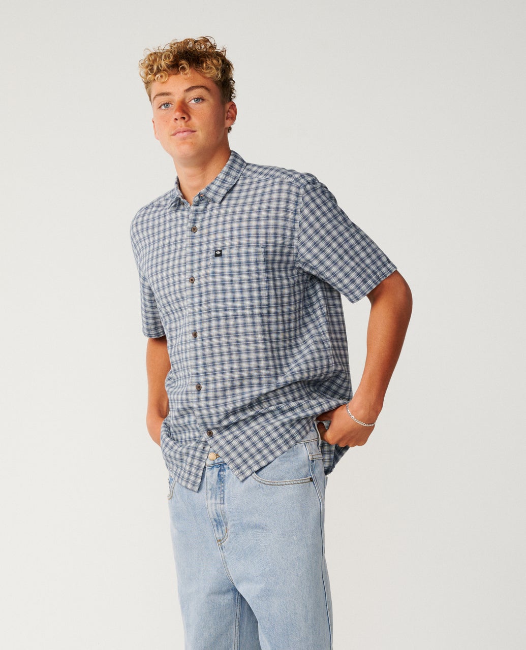 Classic Surf Check S/S Shirt - Light Navy
