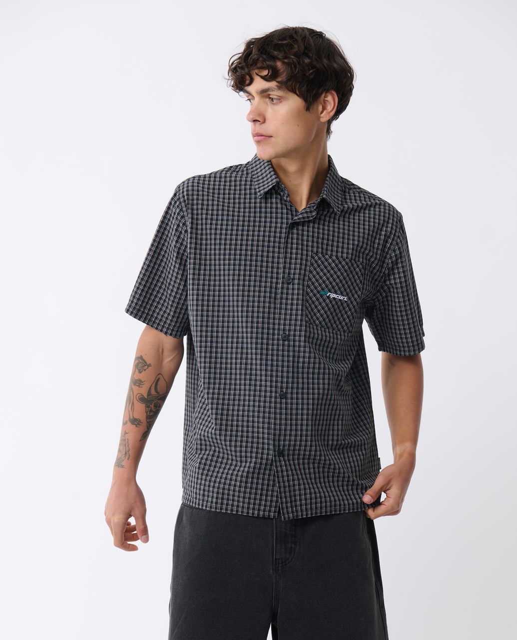 Rip Curl Archive Check Short Sleeve Shirt Black front