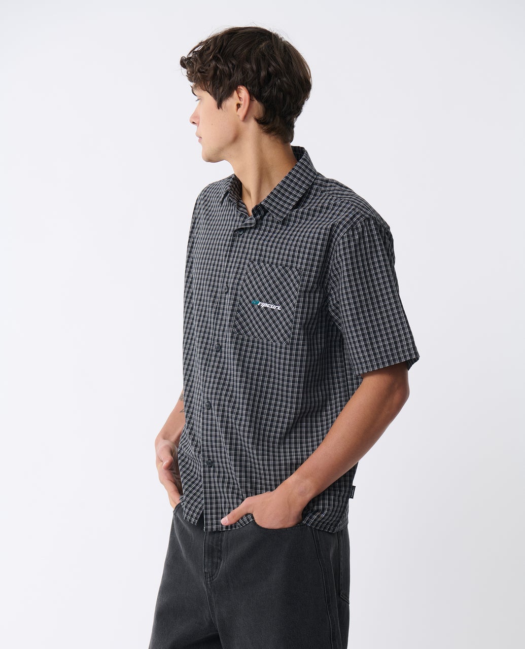 Rip Curl Archive Check Short Sleeve Shirt Black detail