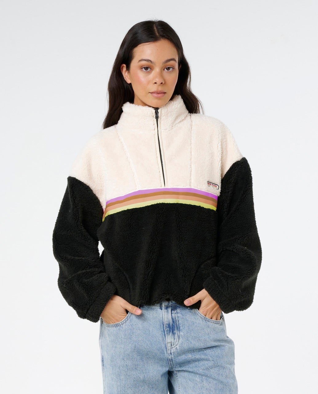 Rip Curl Surf Revival Polar Fleece - Washed Black Rainbow