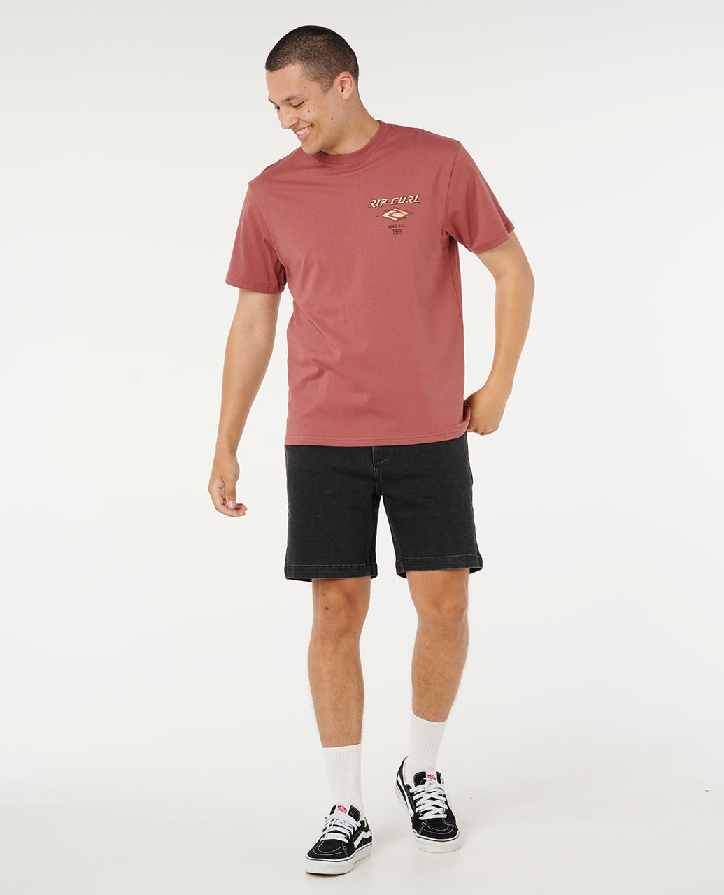 Rip Curl Fade Out Icon Tee Apple Butter - worn on model