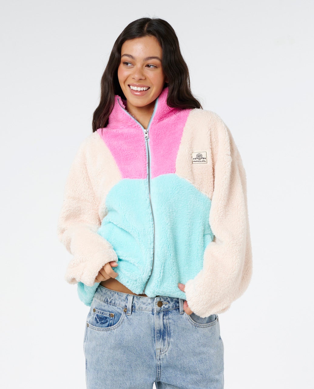 Rip Curl Block Party Ii Zip Through Polar Fleece - Bone