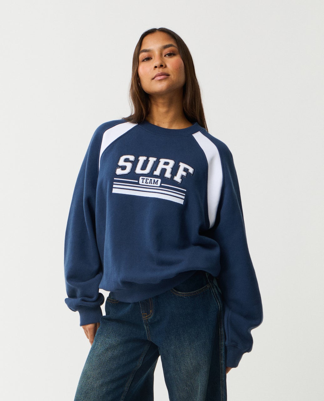 Retro Swell Oversized Crew - Navy