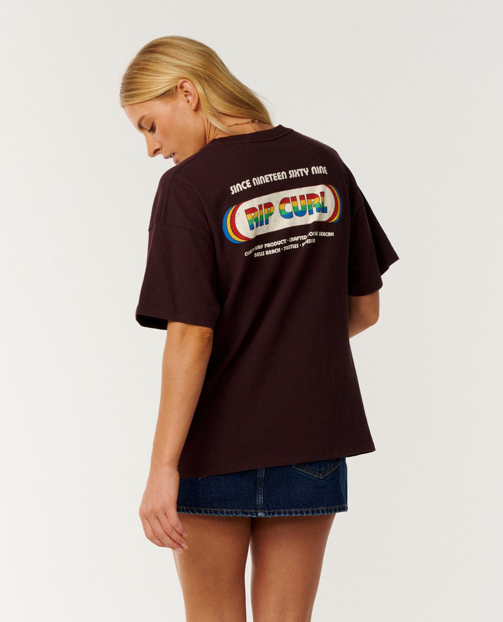 Rip Curl Since 1969 Oversized Tee fudge, back view