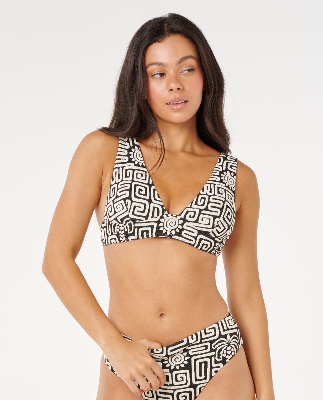 Rip Curl Sunset Jacquard Deep V Bikini Top - Black (view 2)