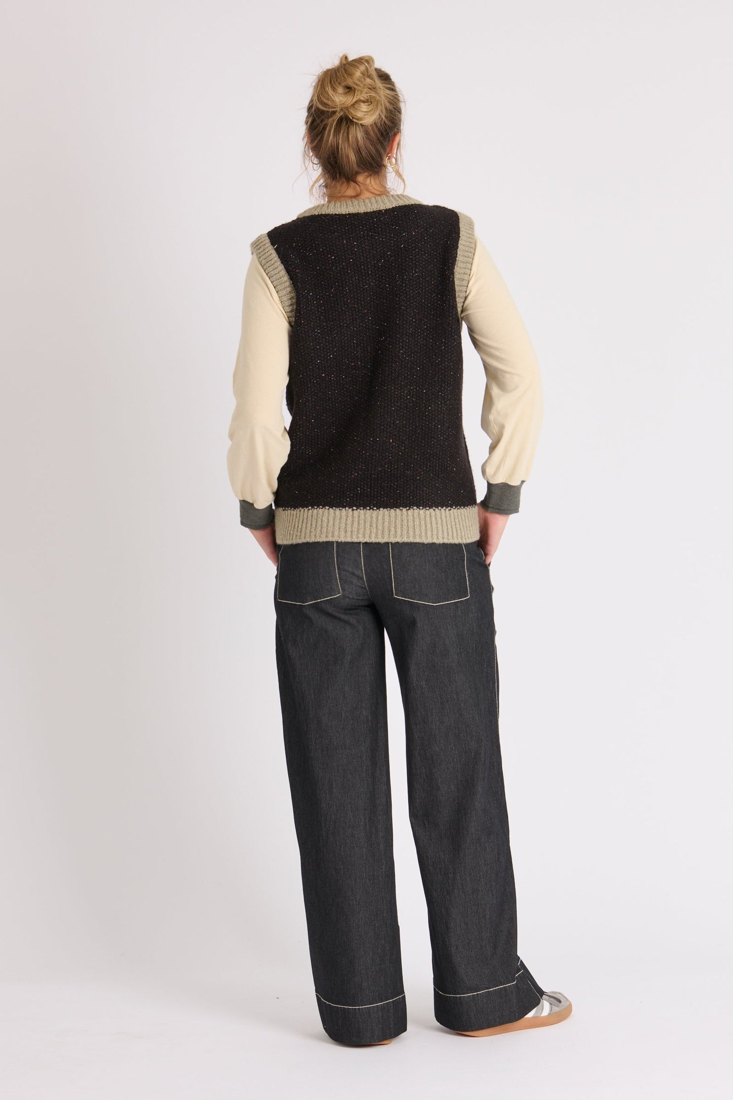 Contrast Band Vest - Black Fleck