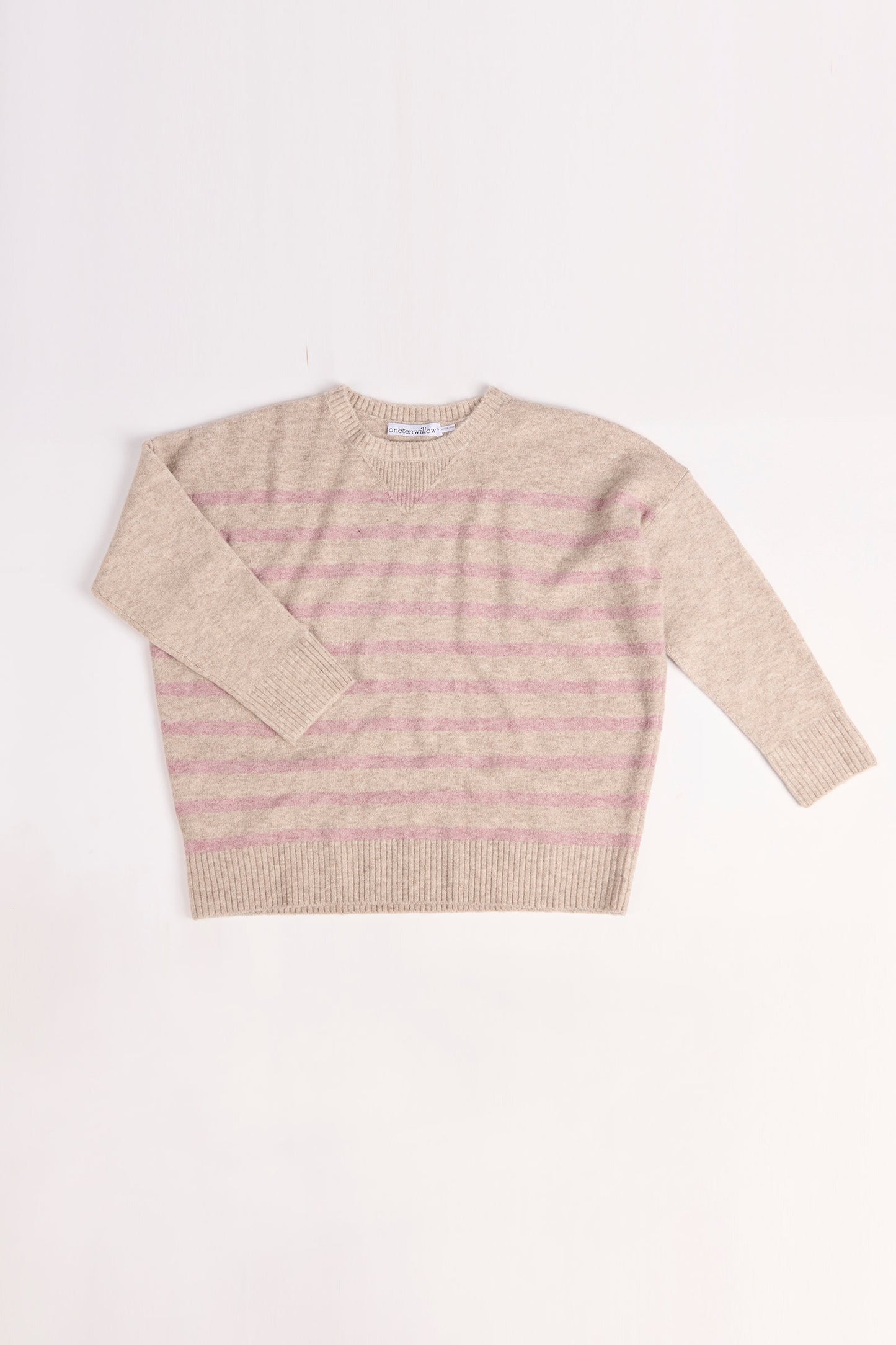 Drop Shoulder Jumper - Beige Pink Stripe