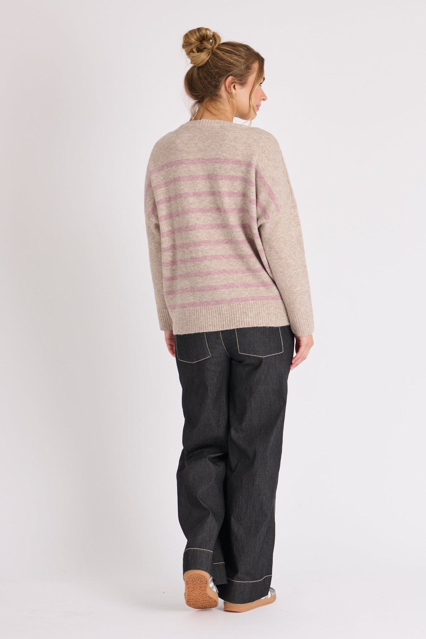 Drop Shoulder Jumper - Beige Pink Stripe