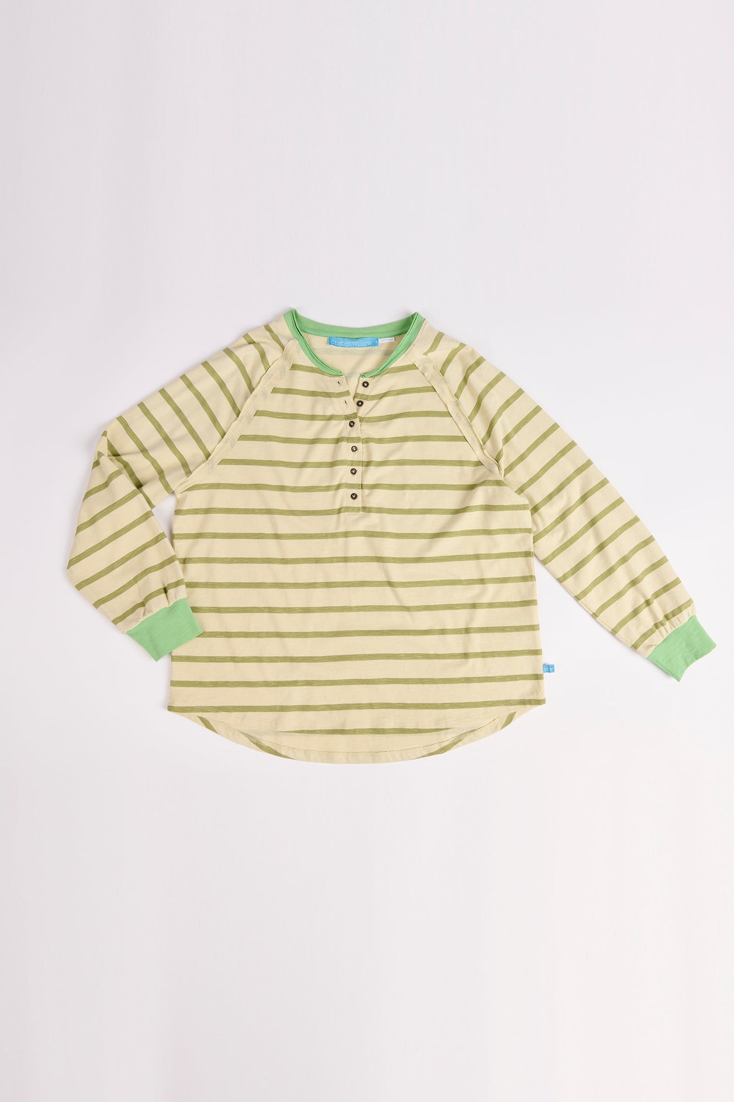 Relaxed Henley Tee - Sage Stripe