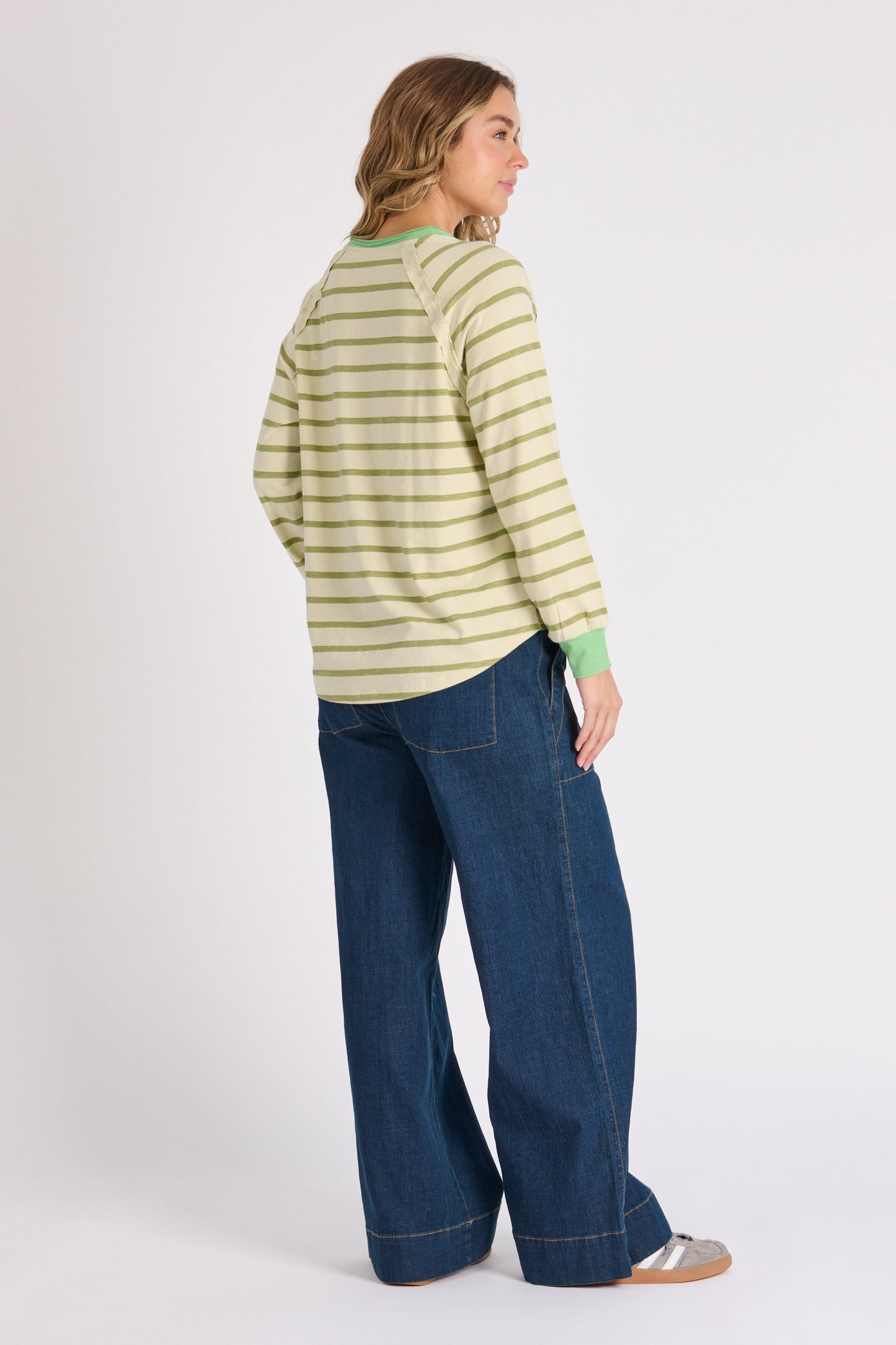 Relaxed Henley Tee - Sage Stripe