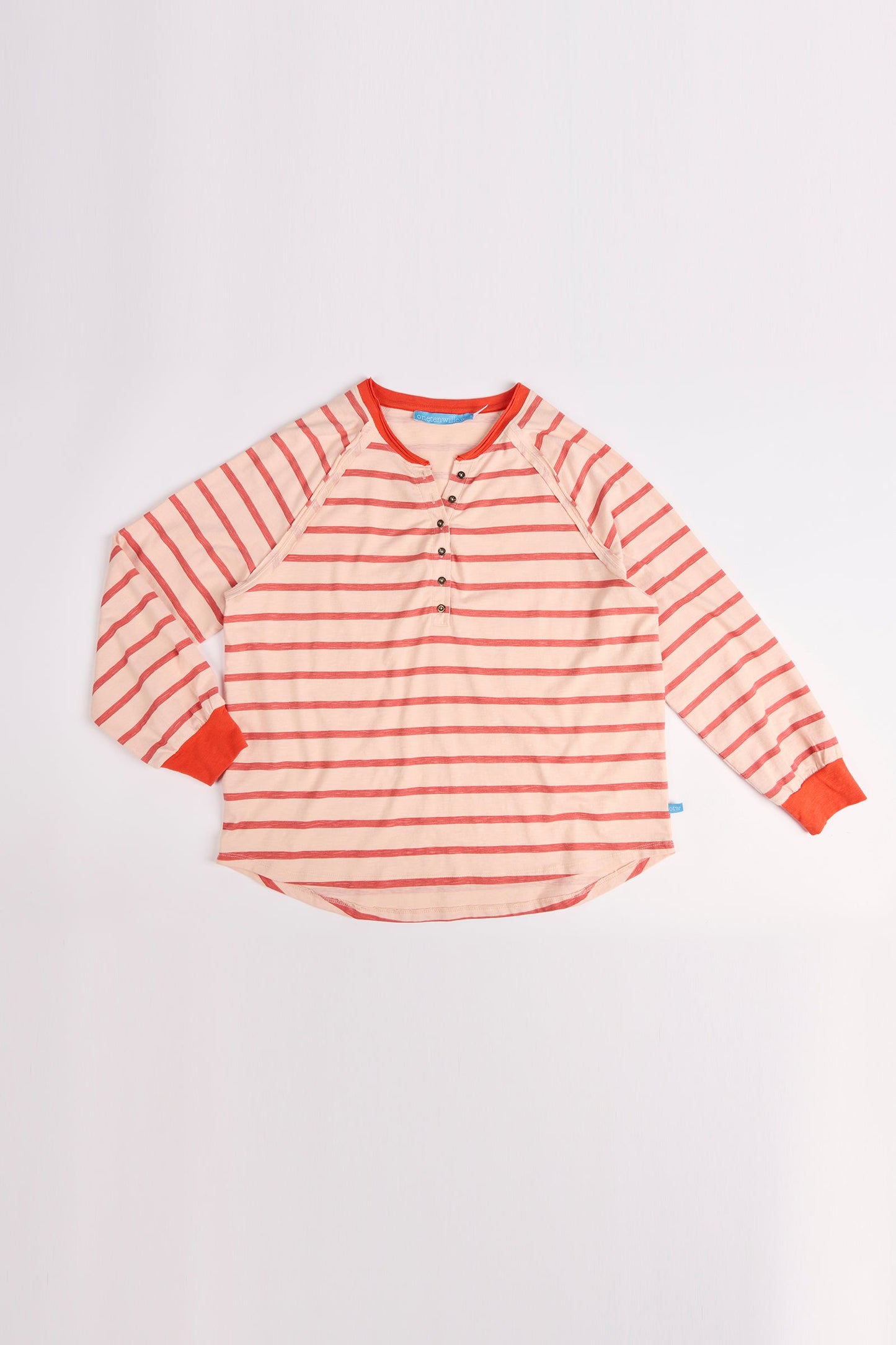 Relaxed Henley Tee - Pink Stripe