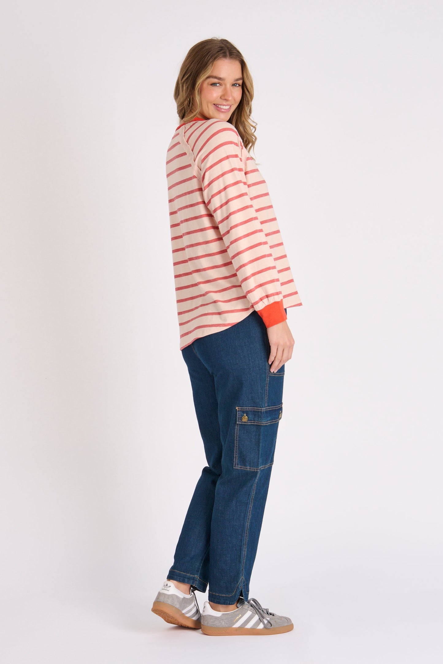Relaxed Henley Tee - Pink Stripe