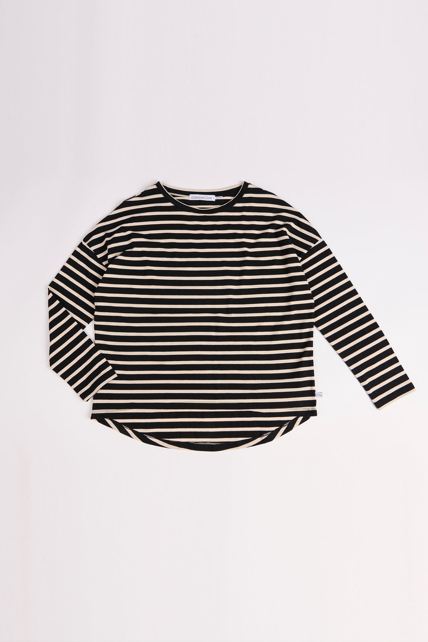 Drop Back Long Sleeve Tee - Beige Stripe