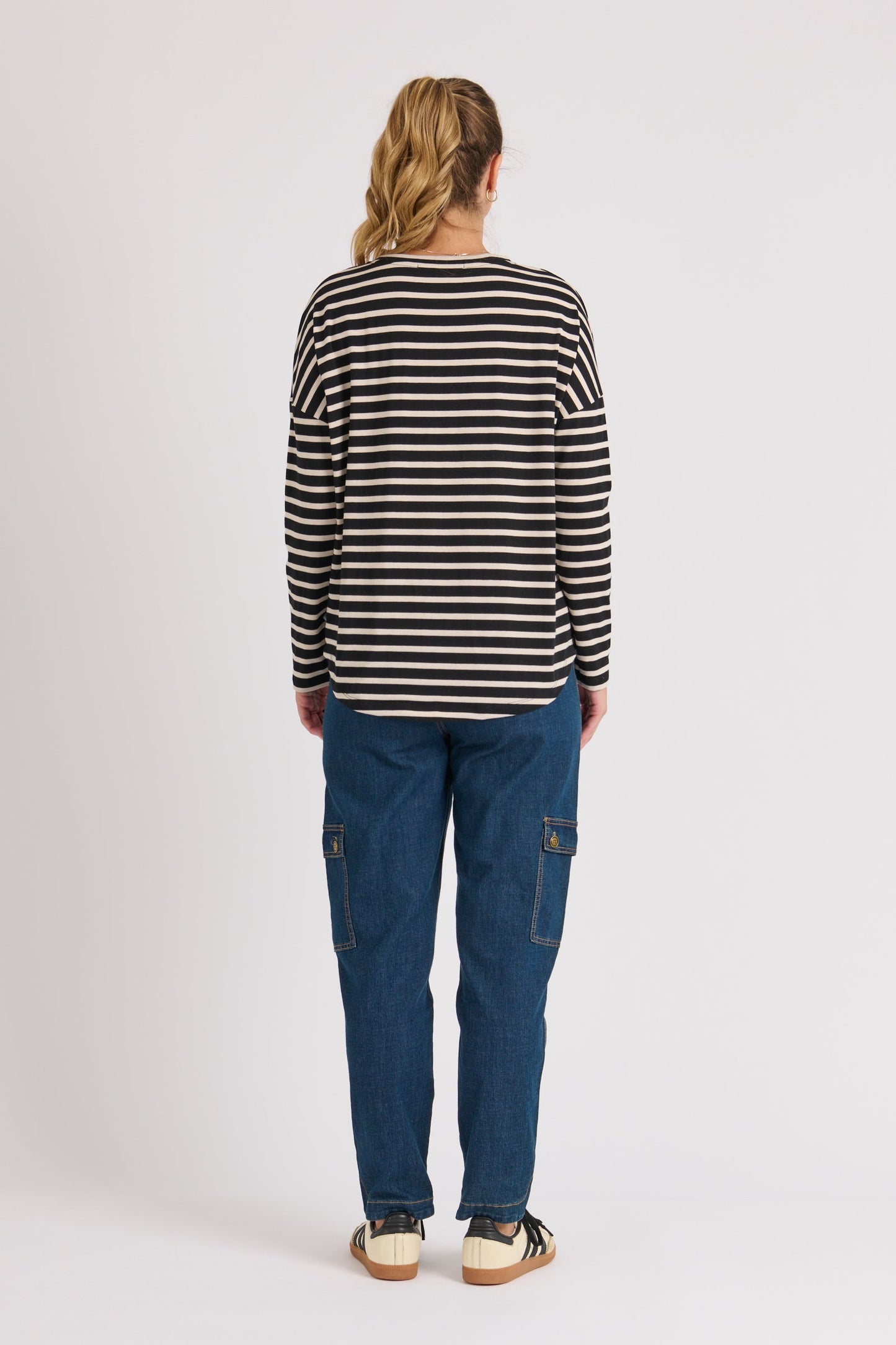 Drop Back Long Sleeve Tee - Beige Stripe