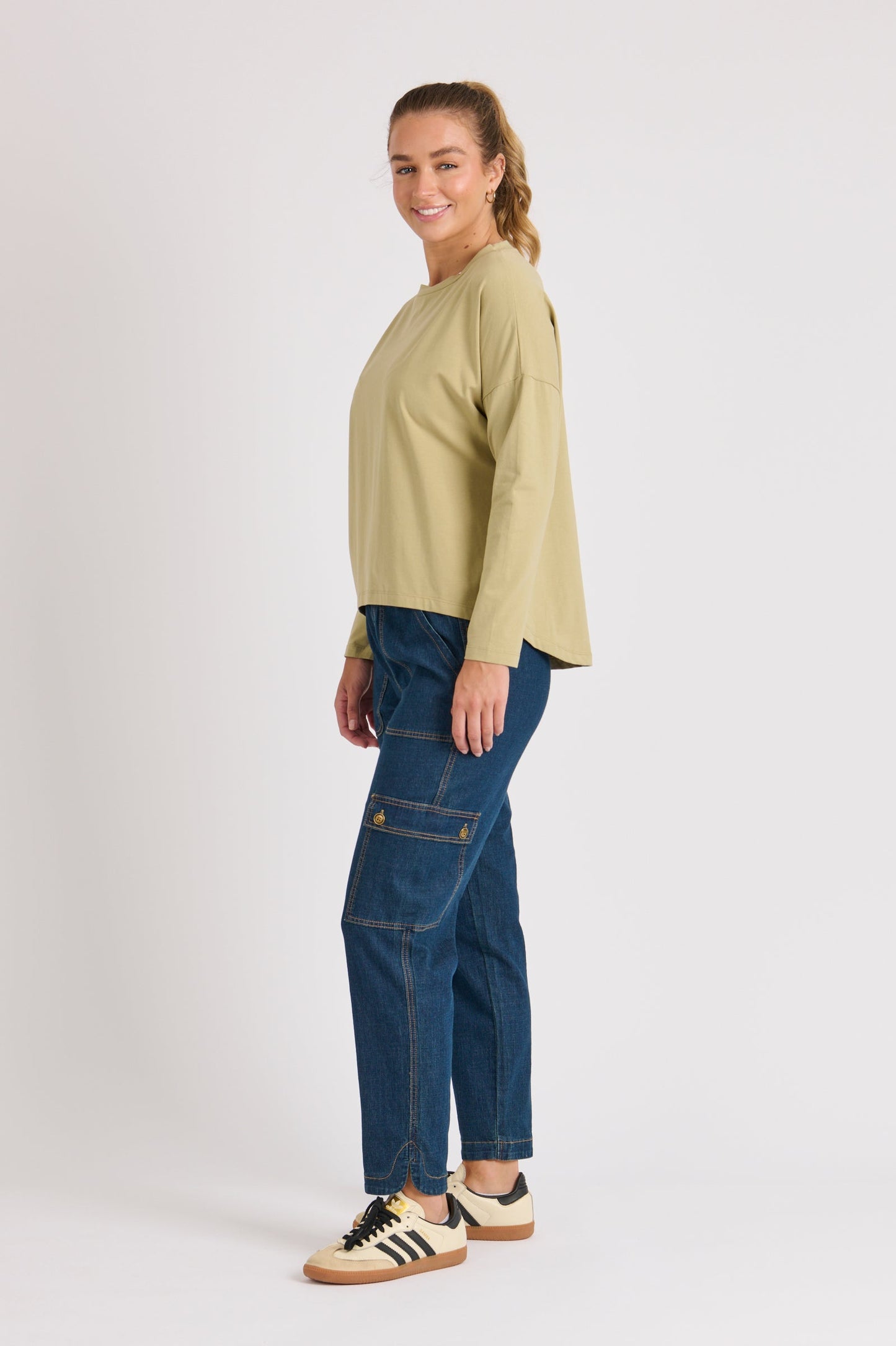 Drop Back Long Sleeve Tee - Sage
