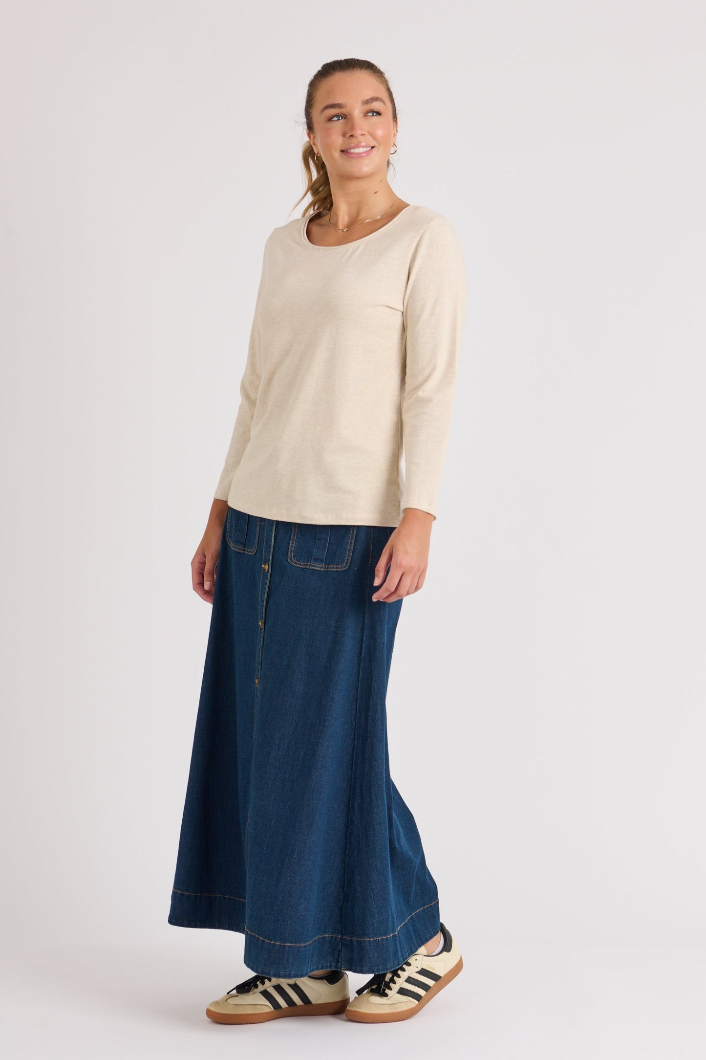 Scoop Neck Top - Oatmeal Marle