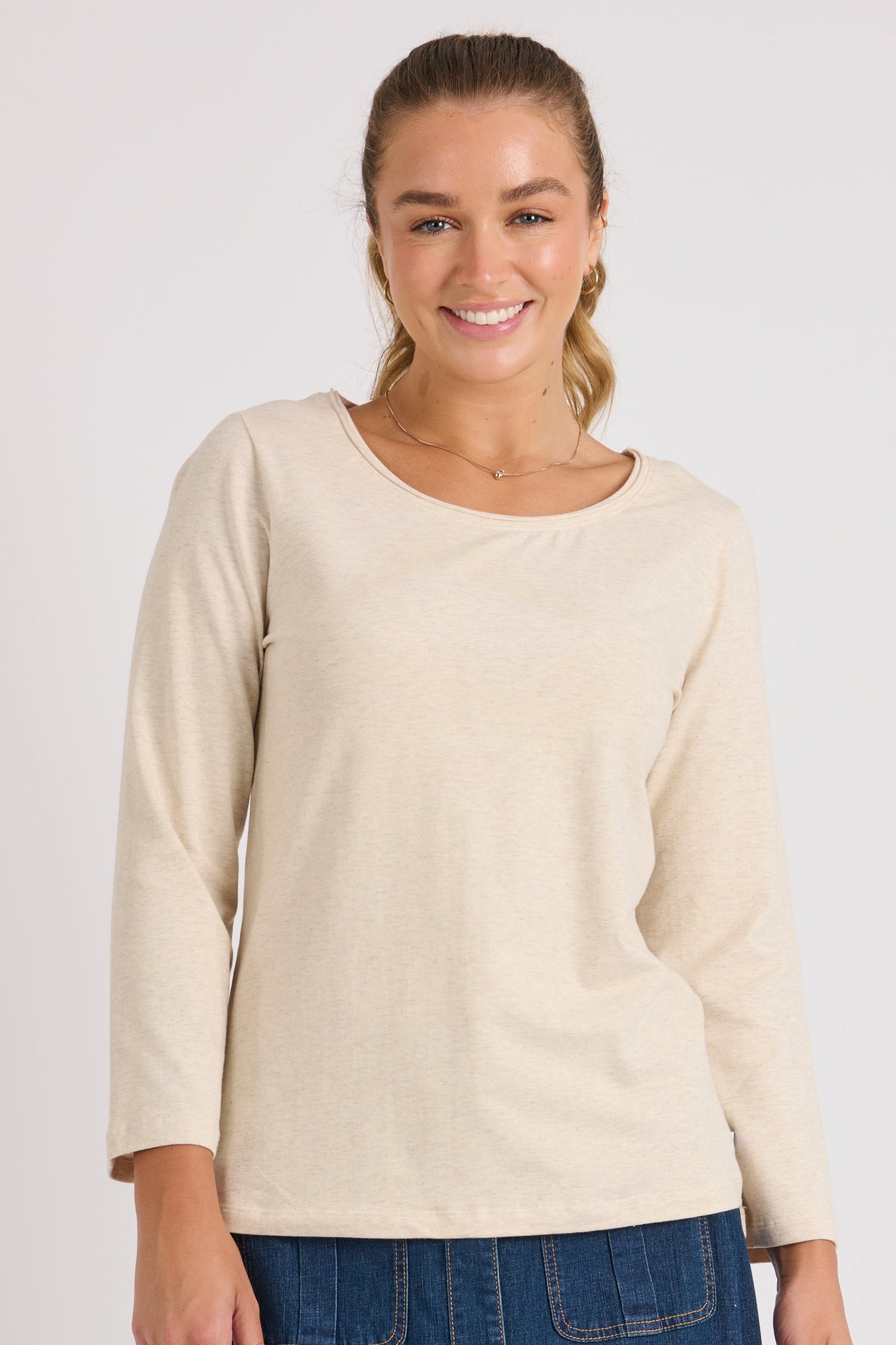 Scoop Neck Top - Oatmeal Marle