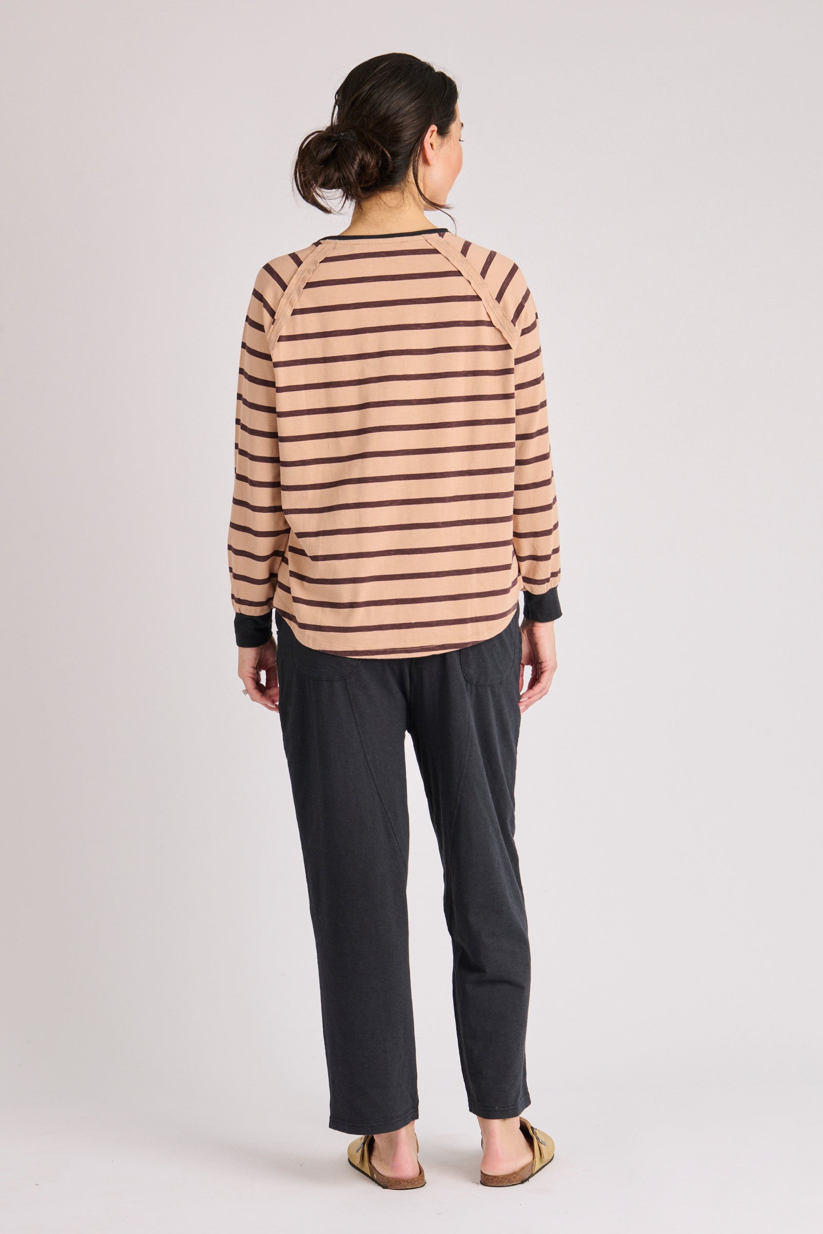 One Ten Willow Relaxed Henley Tee - Latte Stripe (view 2)