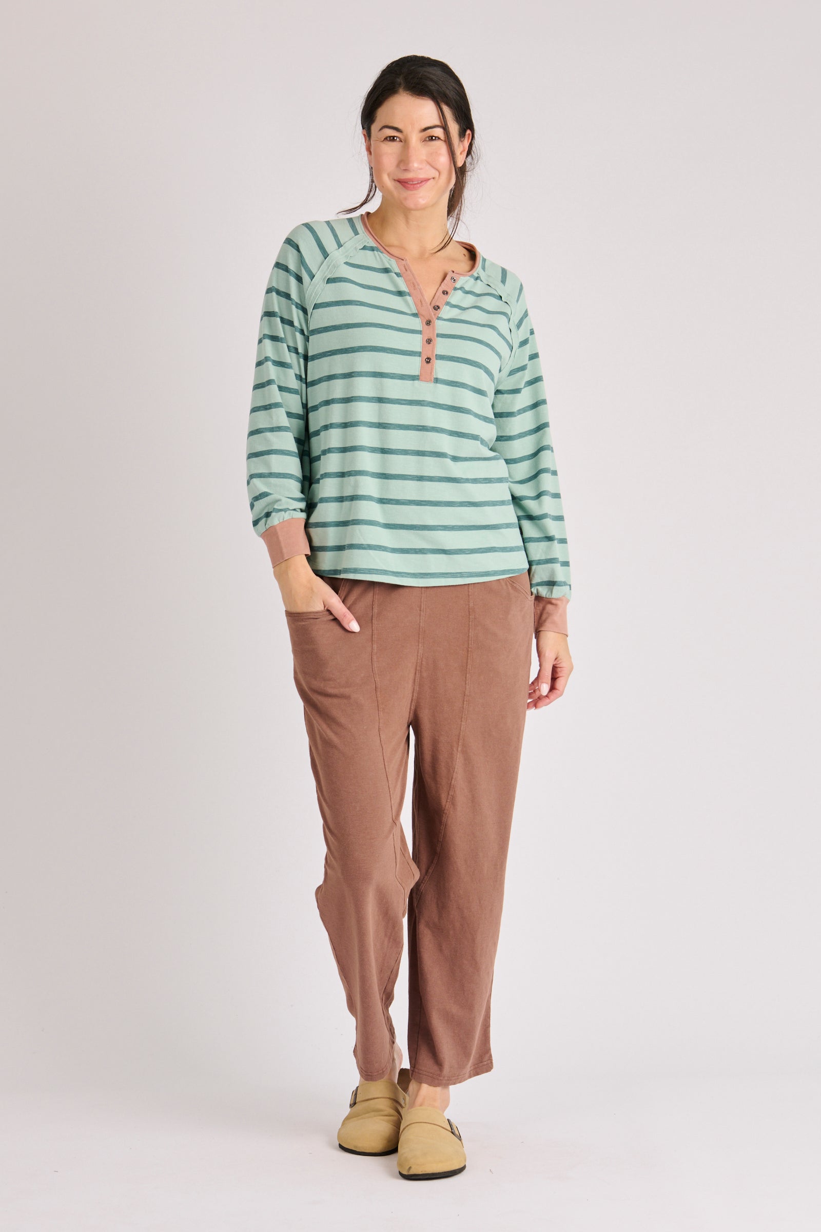 One Ten Willow Relaxed Henley Tee - Vintage Blue Stripe (view 2)