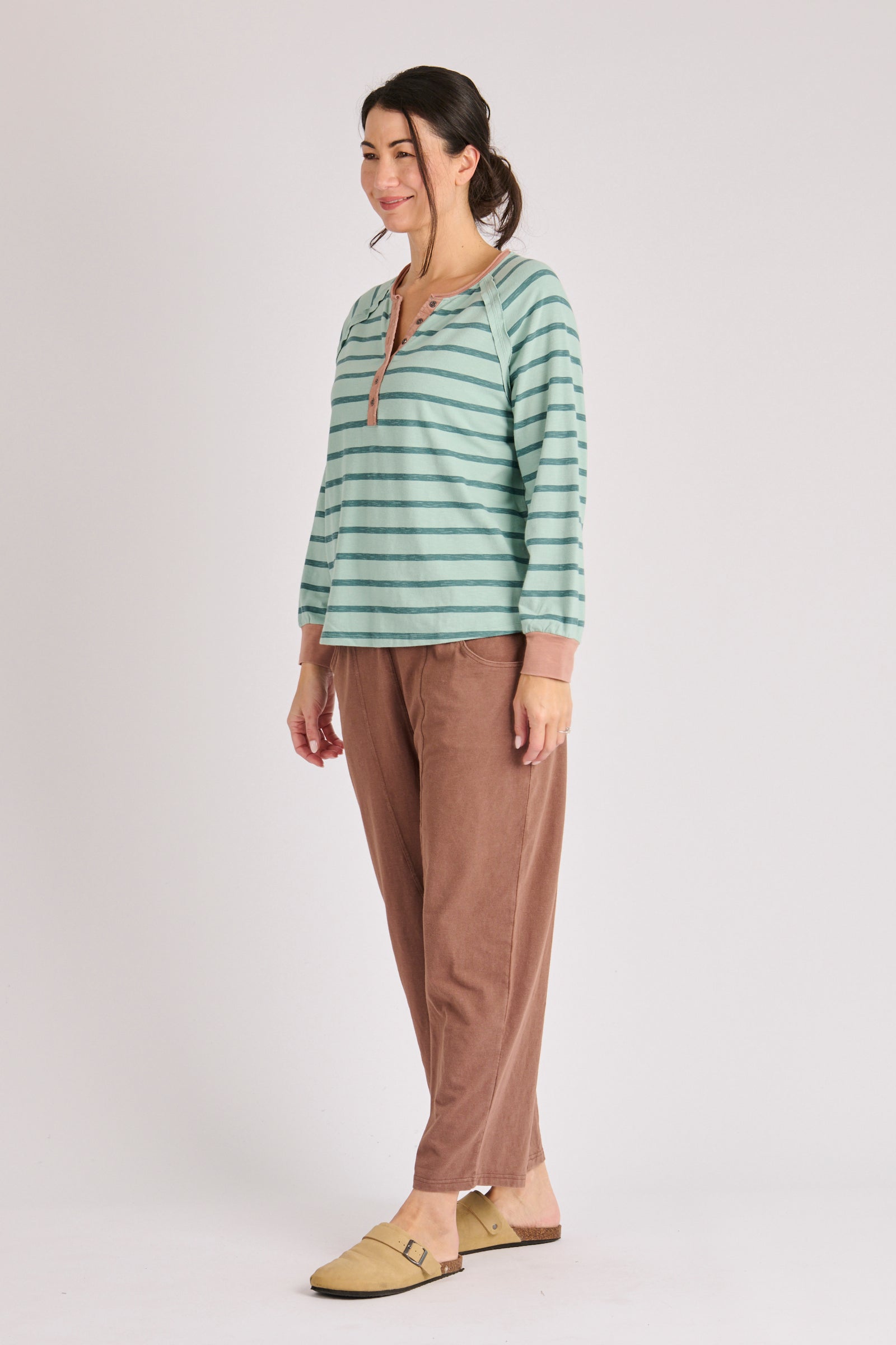 One Ten Willow Relaxed Henley Tee - Vintage Blue Stripe (view 3)