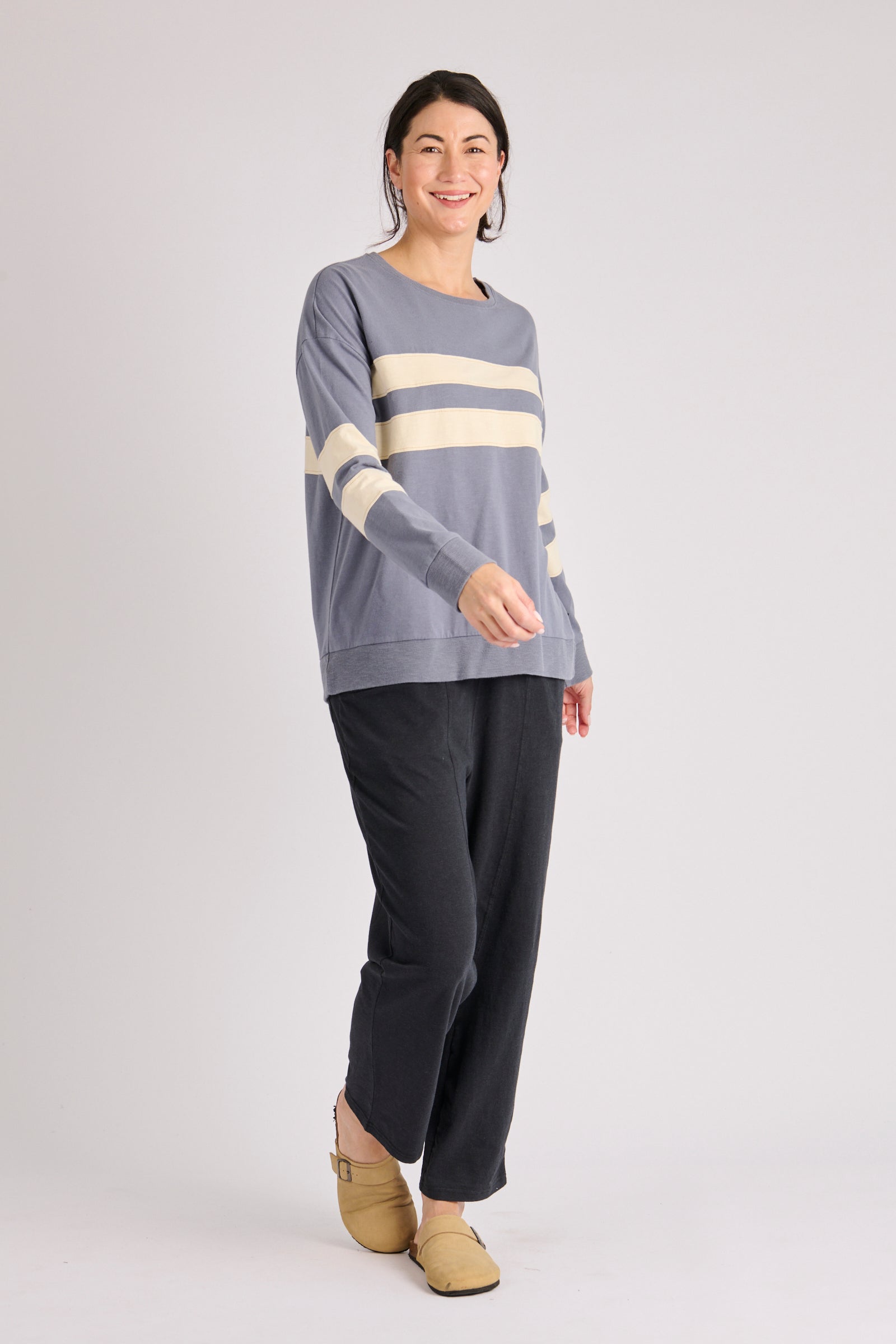 One Ten Willow Panel Stripe Tee - Washed Blue (view 2)