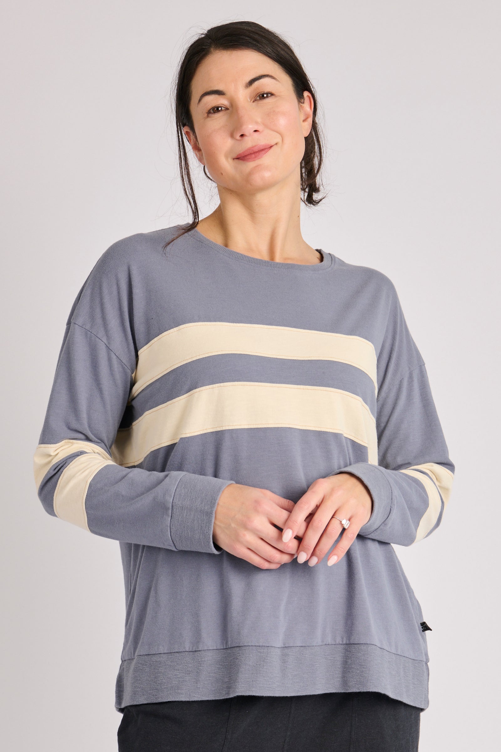 One Ten Willow Panel Stripe Tee - Washed Blue