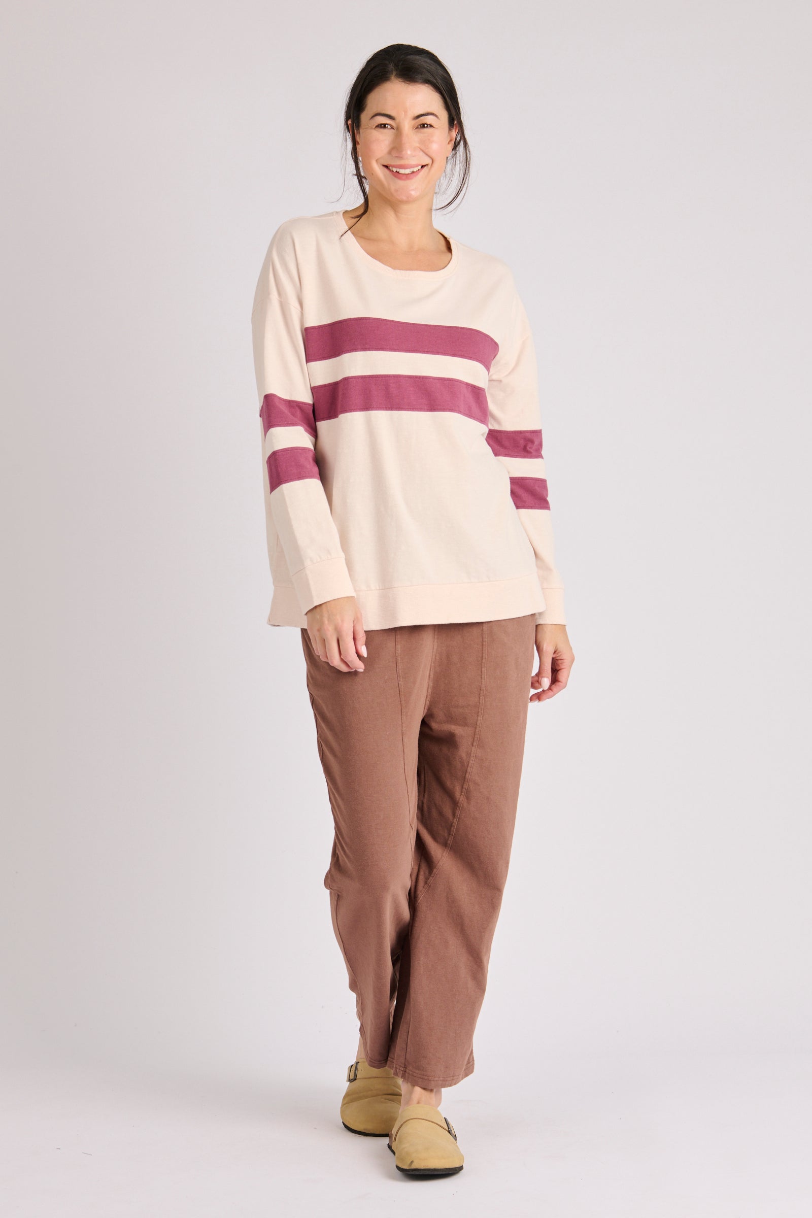 One Ten Willow Panel Stripe Tee - Blush Stripe (view 2)
