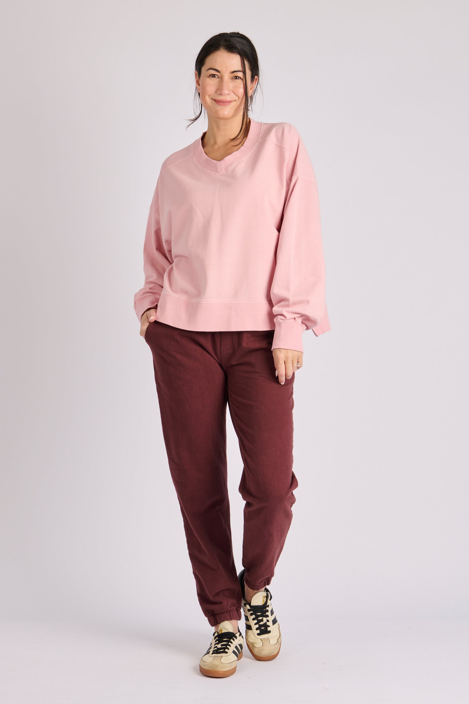 One Ten Willow V Neck Boxy Top - Soft Pink