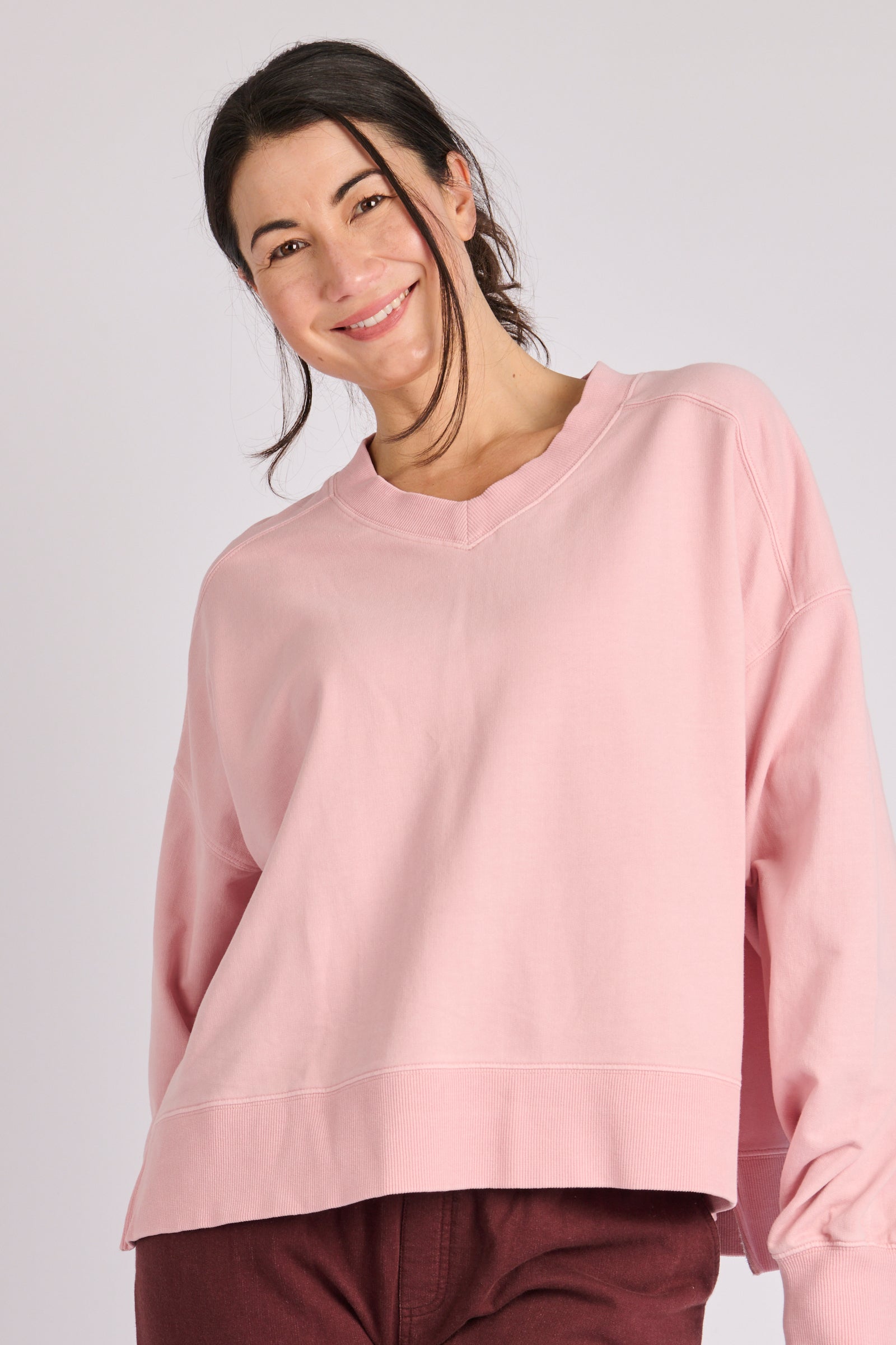 One Ten Willow V Neck Boxy Top - Soft Pink (view 4)