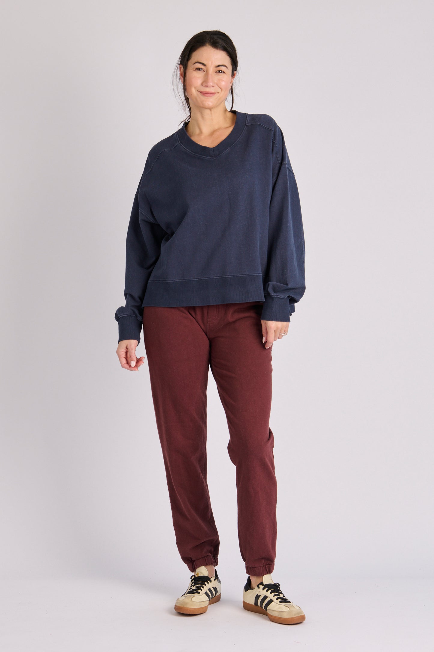 One Ten Willow V Neck Boxy Top - Indigo