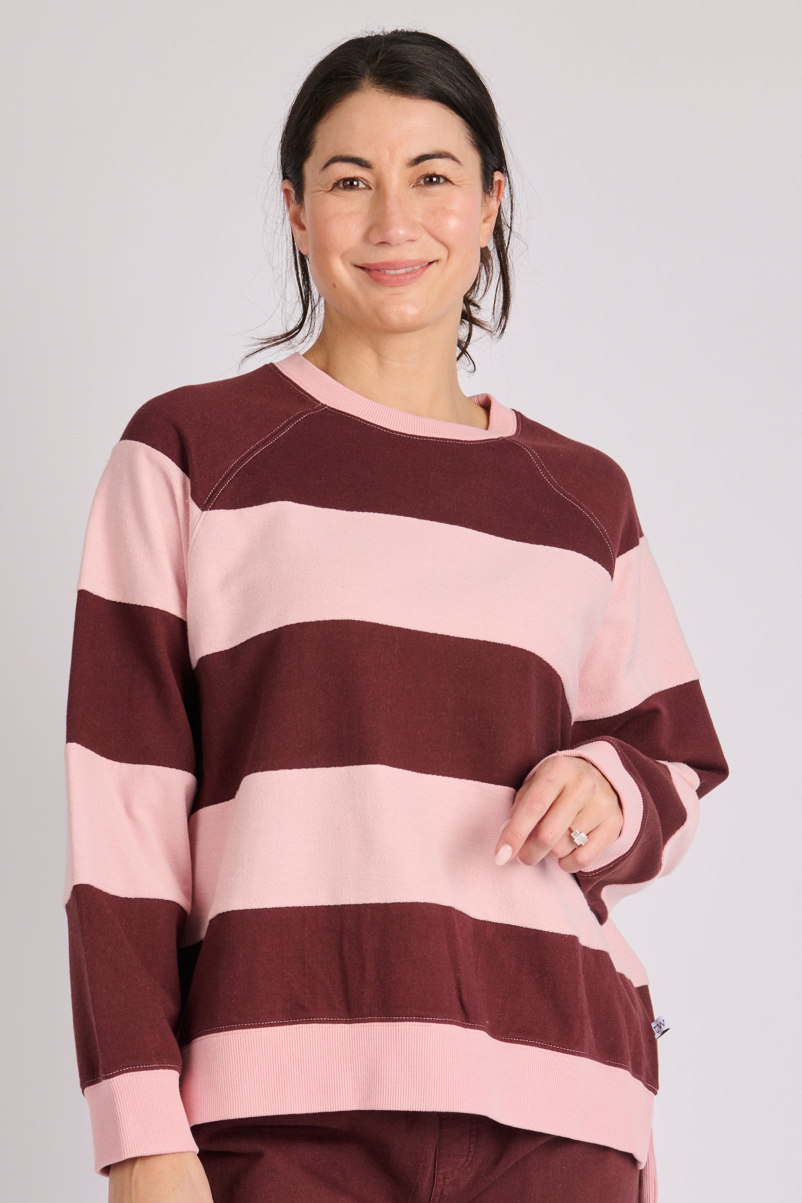 One Ten Willow Panel Crew Popover - Soft Pink / Chocolate