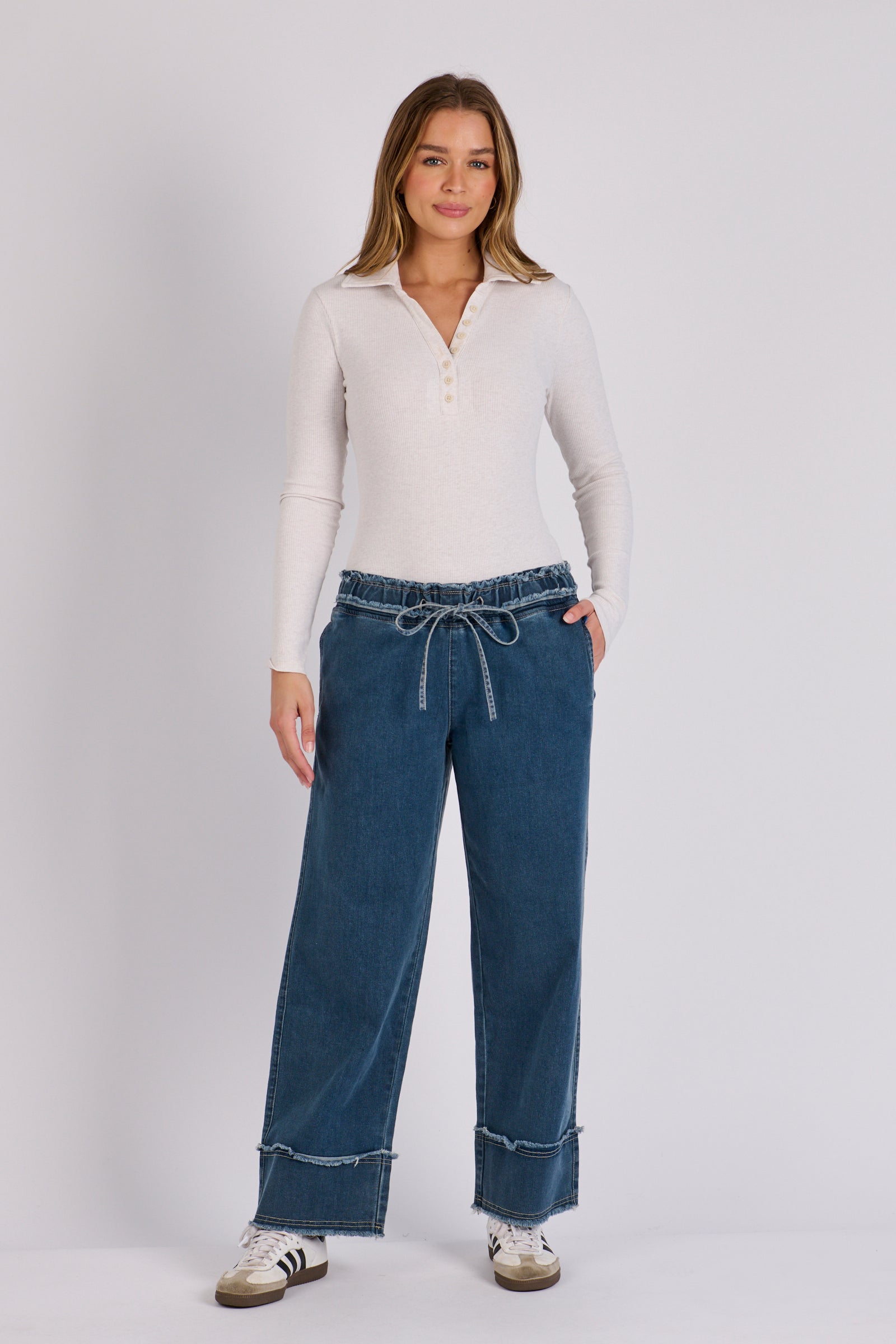 One Ten Willow Cuff Detail Jeans - Mid Blue Wash (view 2)