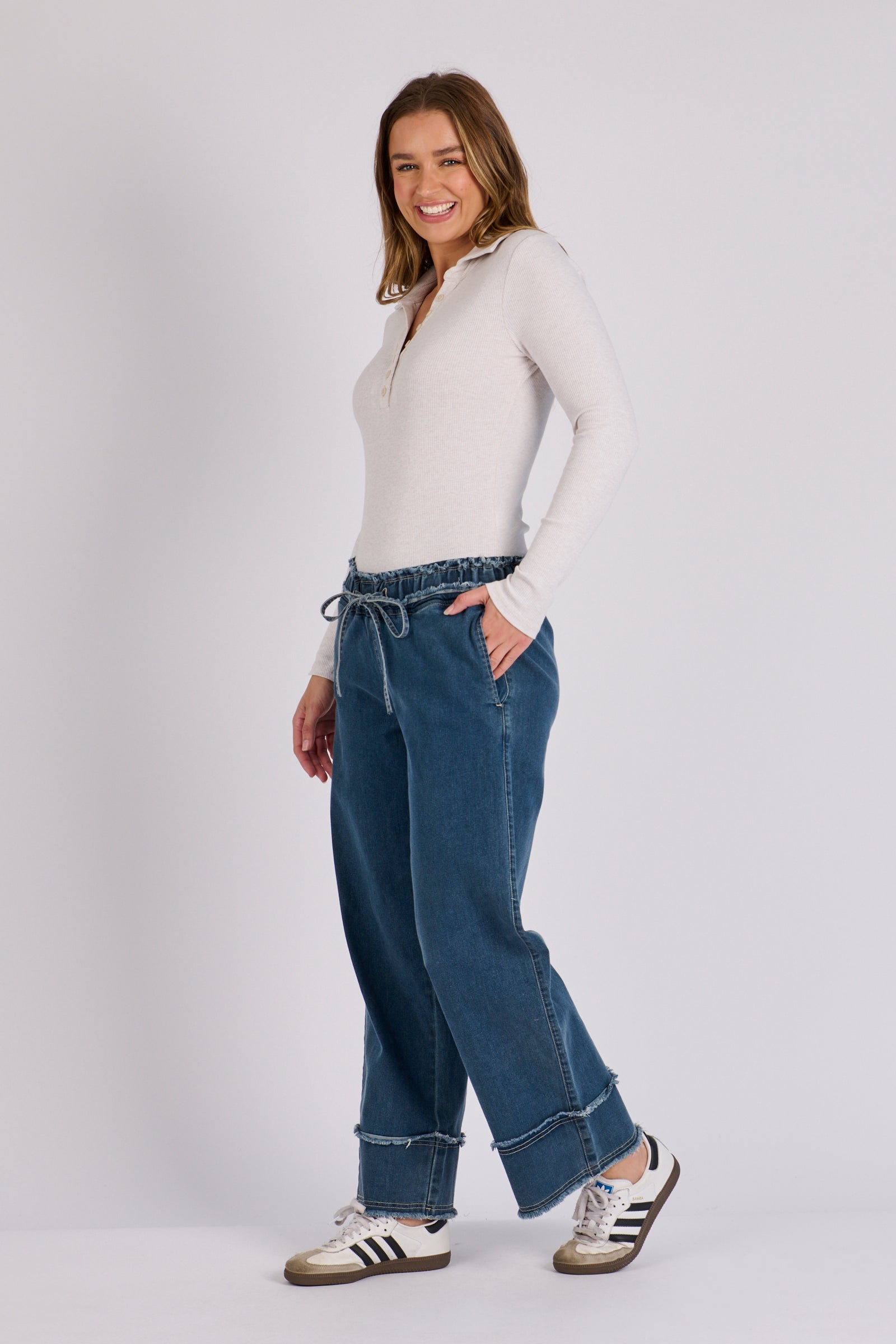 One Ten Willow Cuff Detail Jeans - Mid Blue Wash (view 3)
