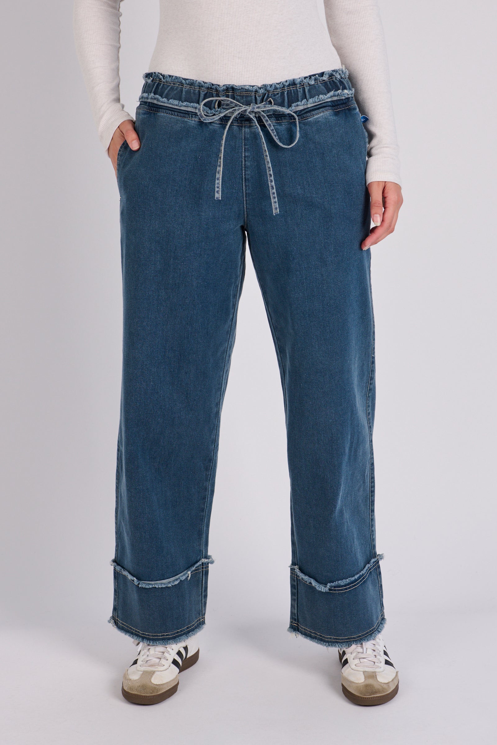 One Ten Willow Cuff Detail Jeans - Mid Blue Wash