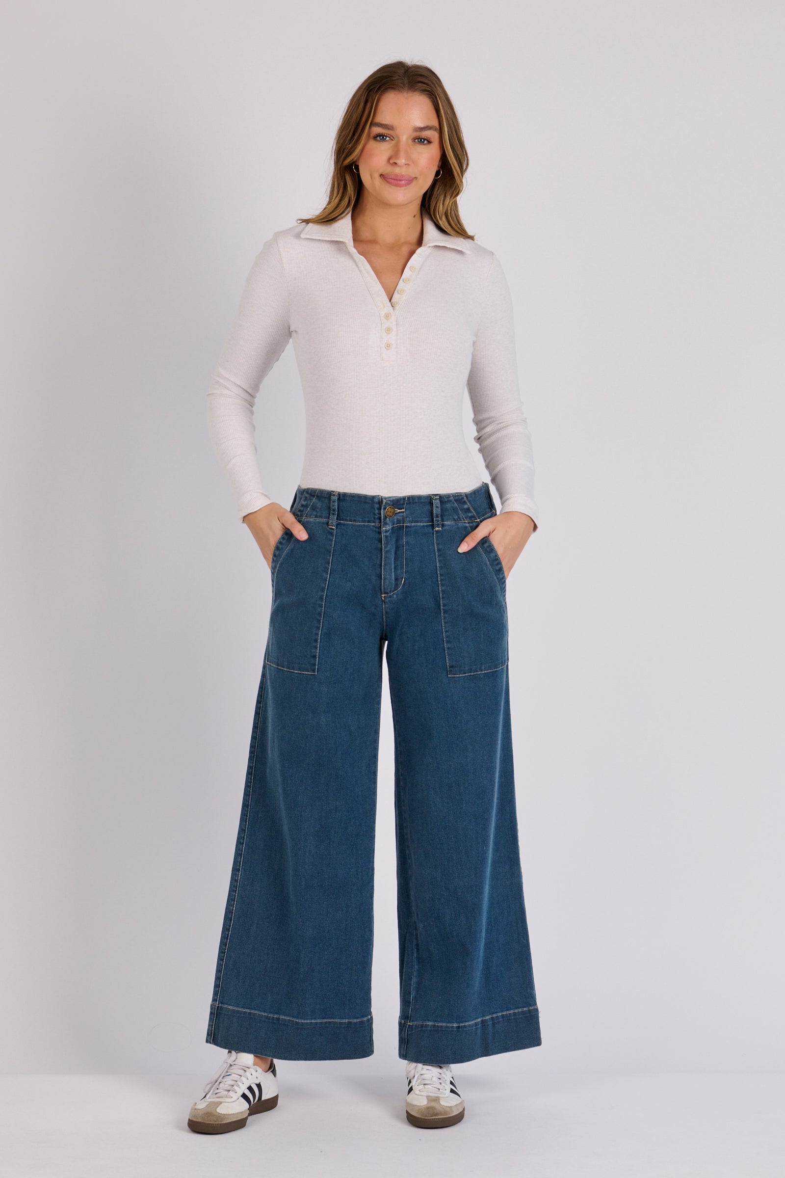 One Ten Willow Wide Leg Jeans - Mid Blue (view 2)