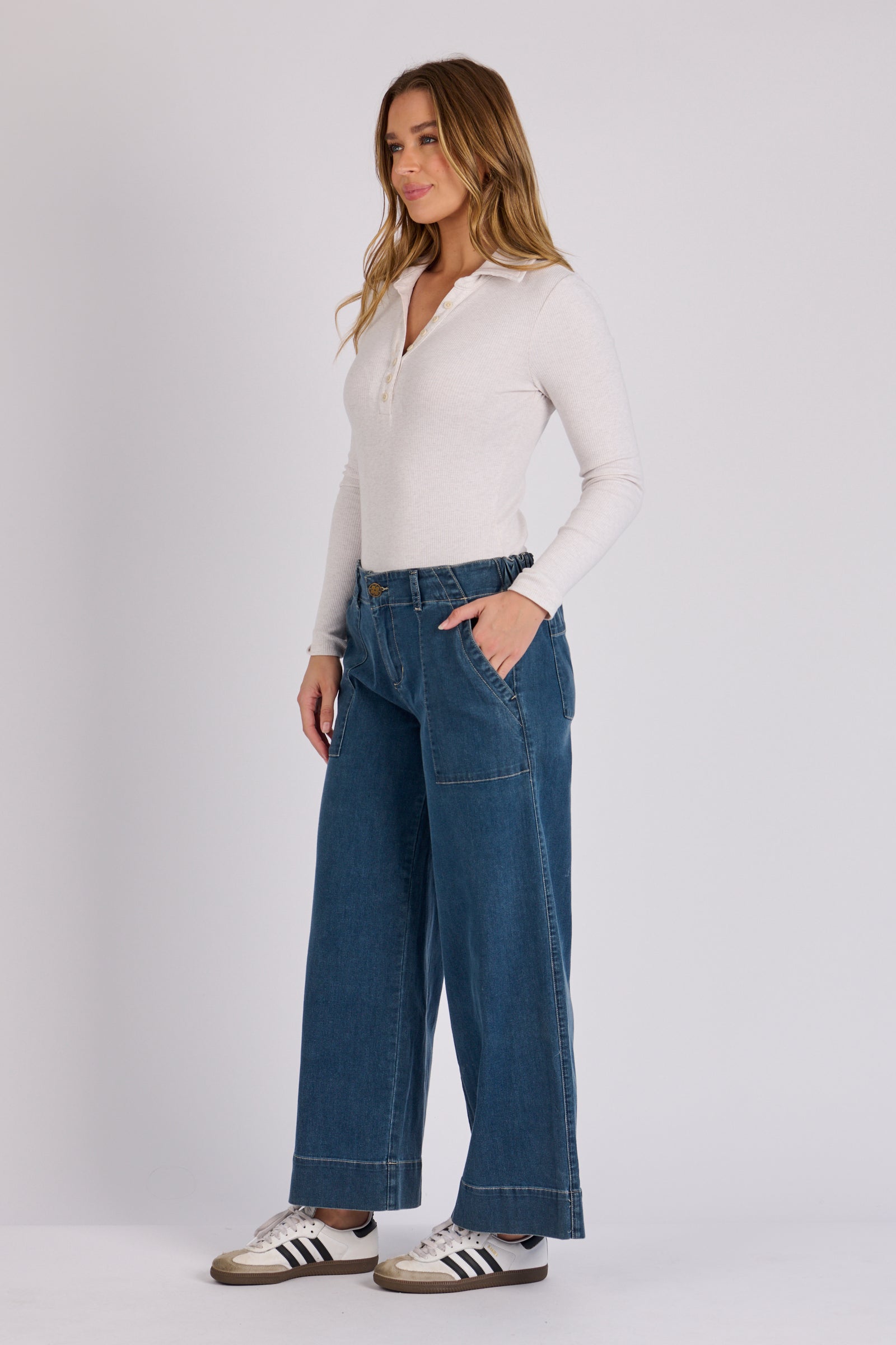One Ten Willow Wide Leg Jeans - Mid Blue (view 4)