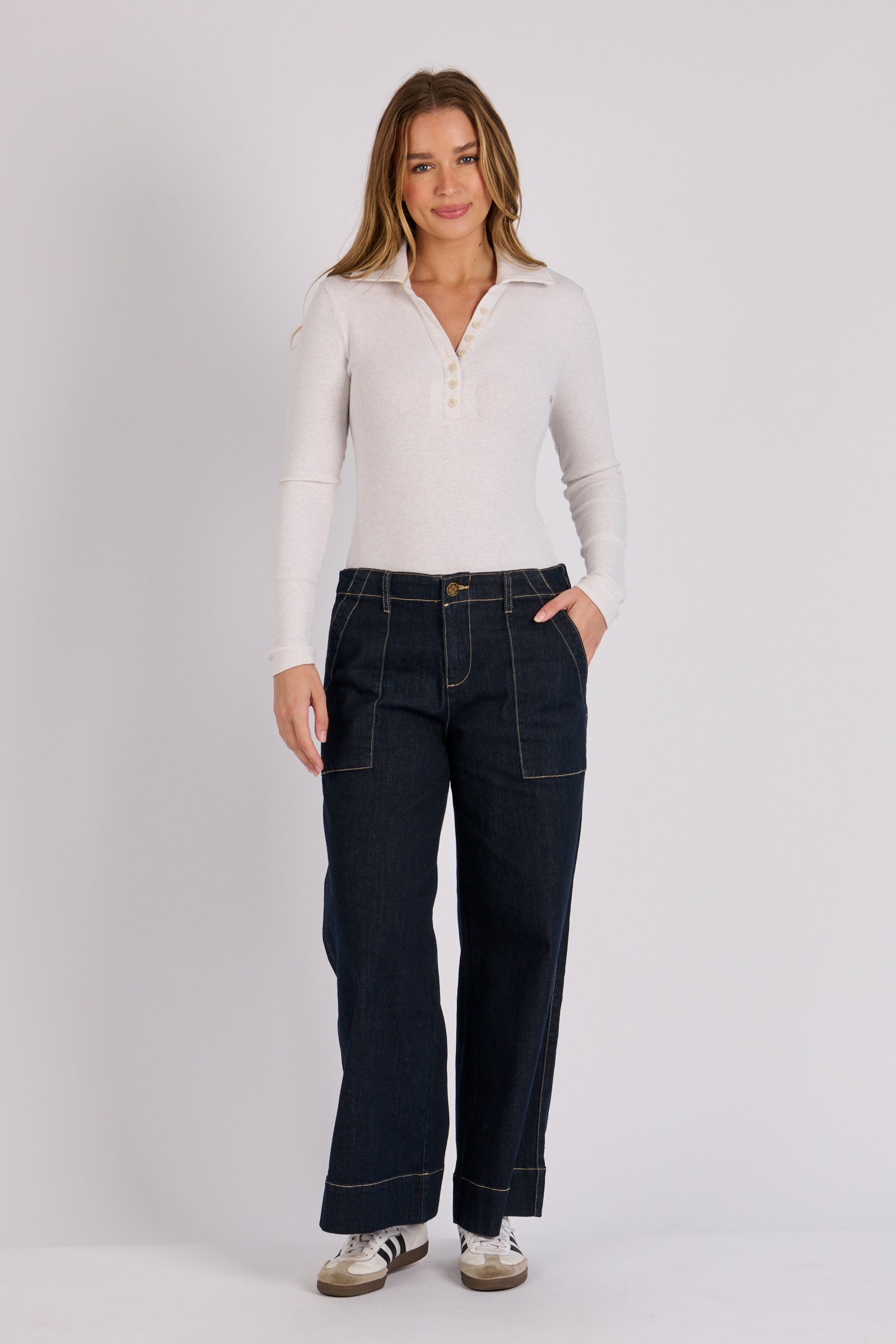 One Ten Willow Wide Leg Jeans - Dark Blue (view 2)