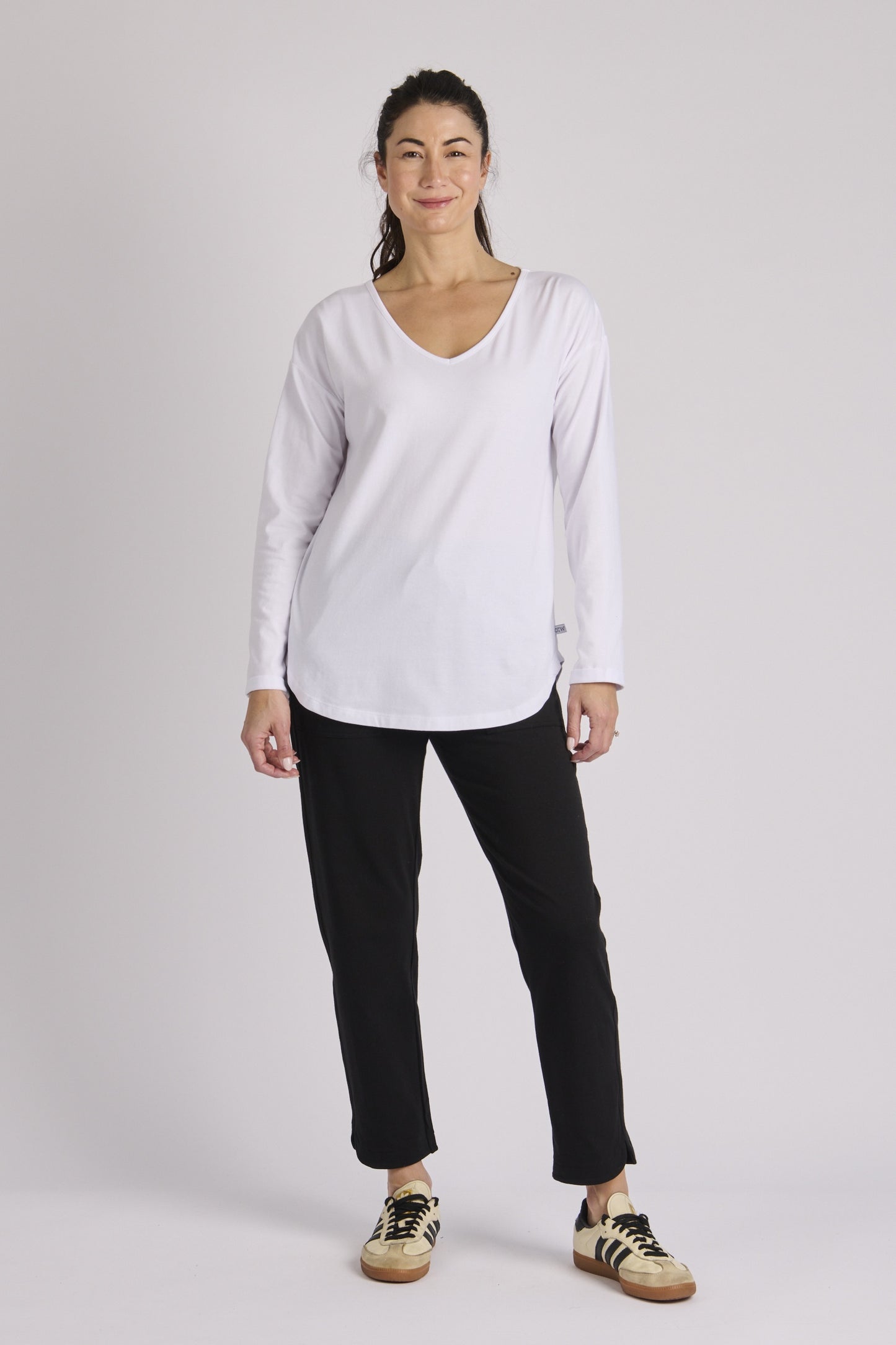 One Ten Willow Cuff Sleeve Scoop Hem Tee - White (view 2)