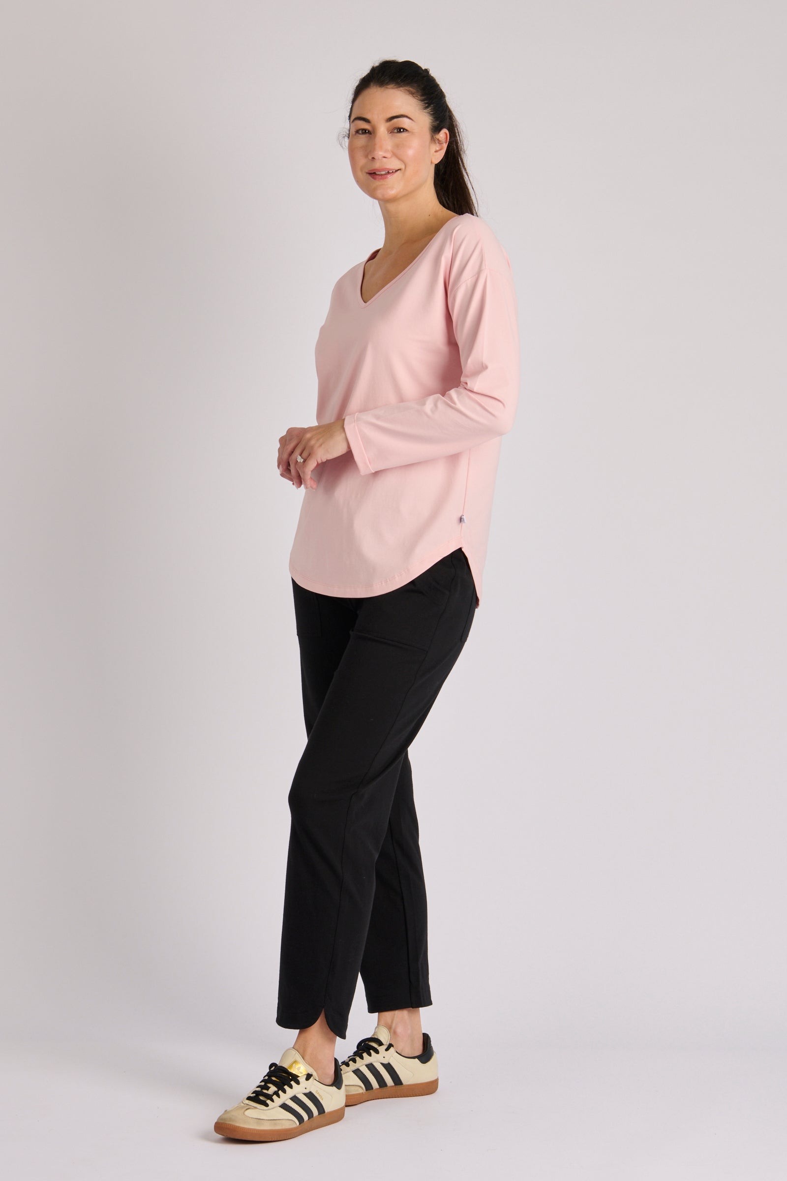 One Ten Willow Cuff Sleeve Scoop Hem Tee - Blush Pink (view 2)