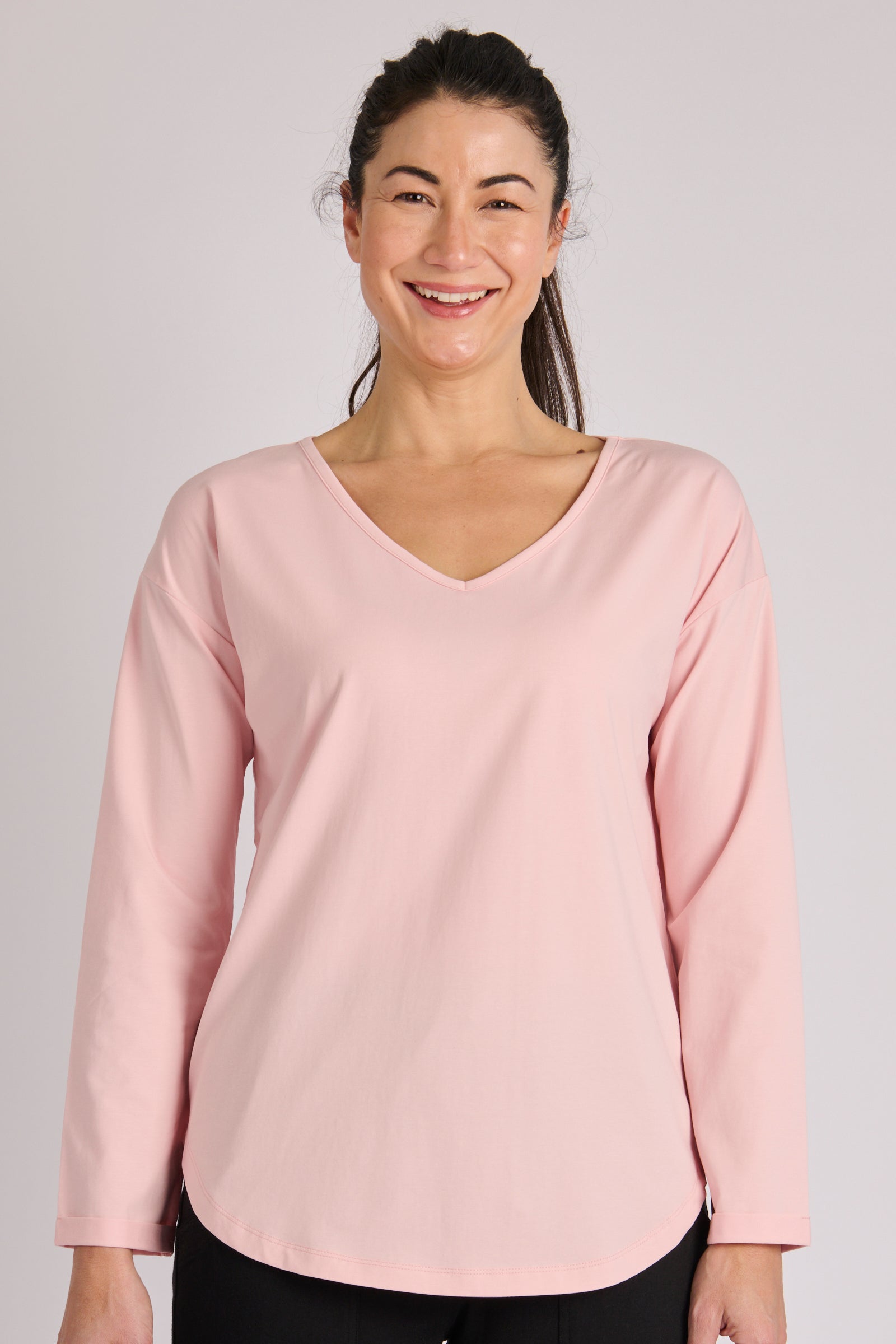 One Ten Willow Cuff Sleeve Scoop Hem Tee - Blush Pink