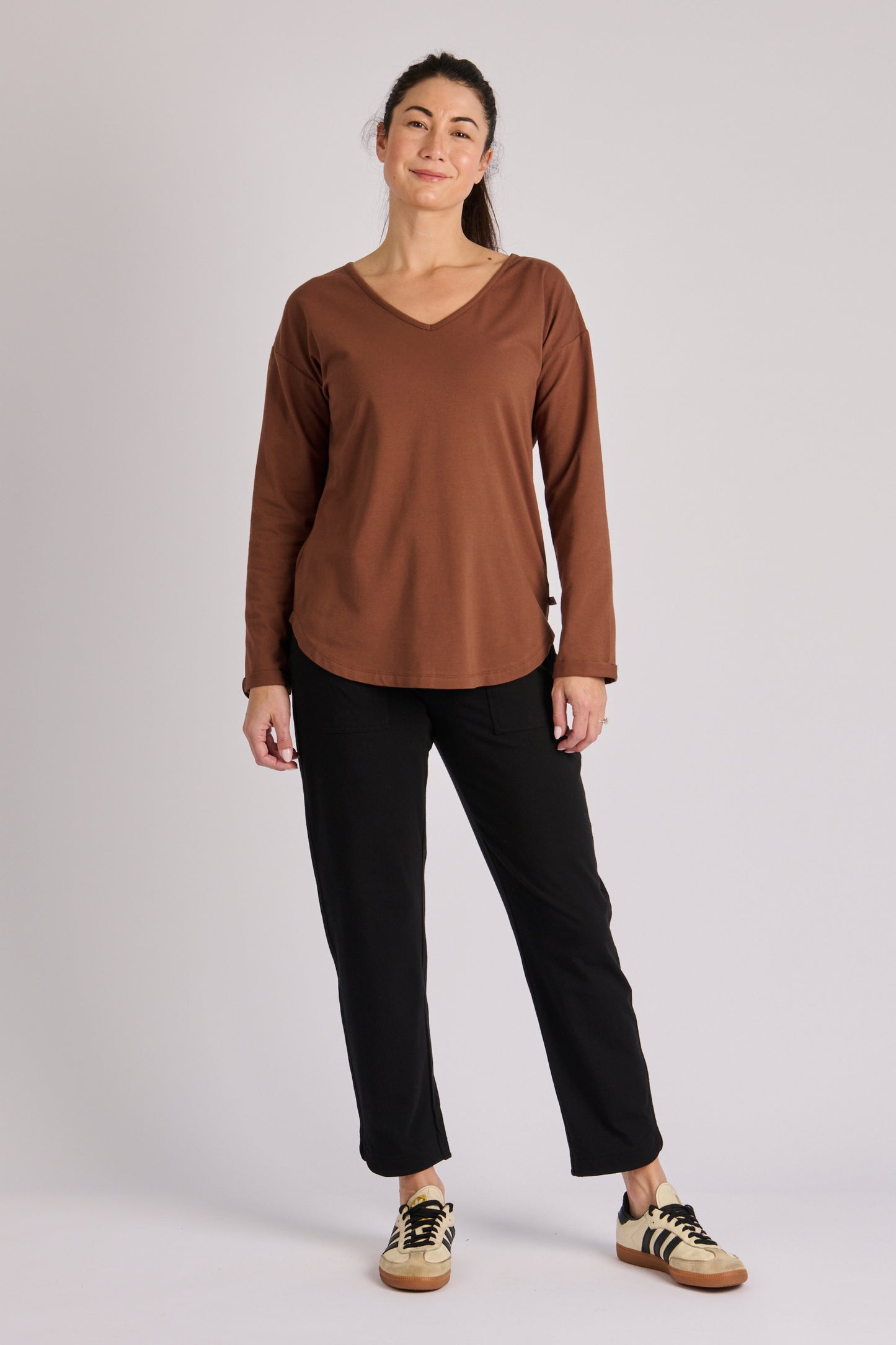 One Ten Willow Cuff Sleeve Scoop Hem Tee - Chocolate (view 2)